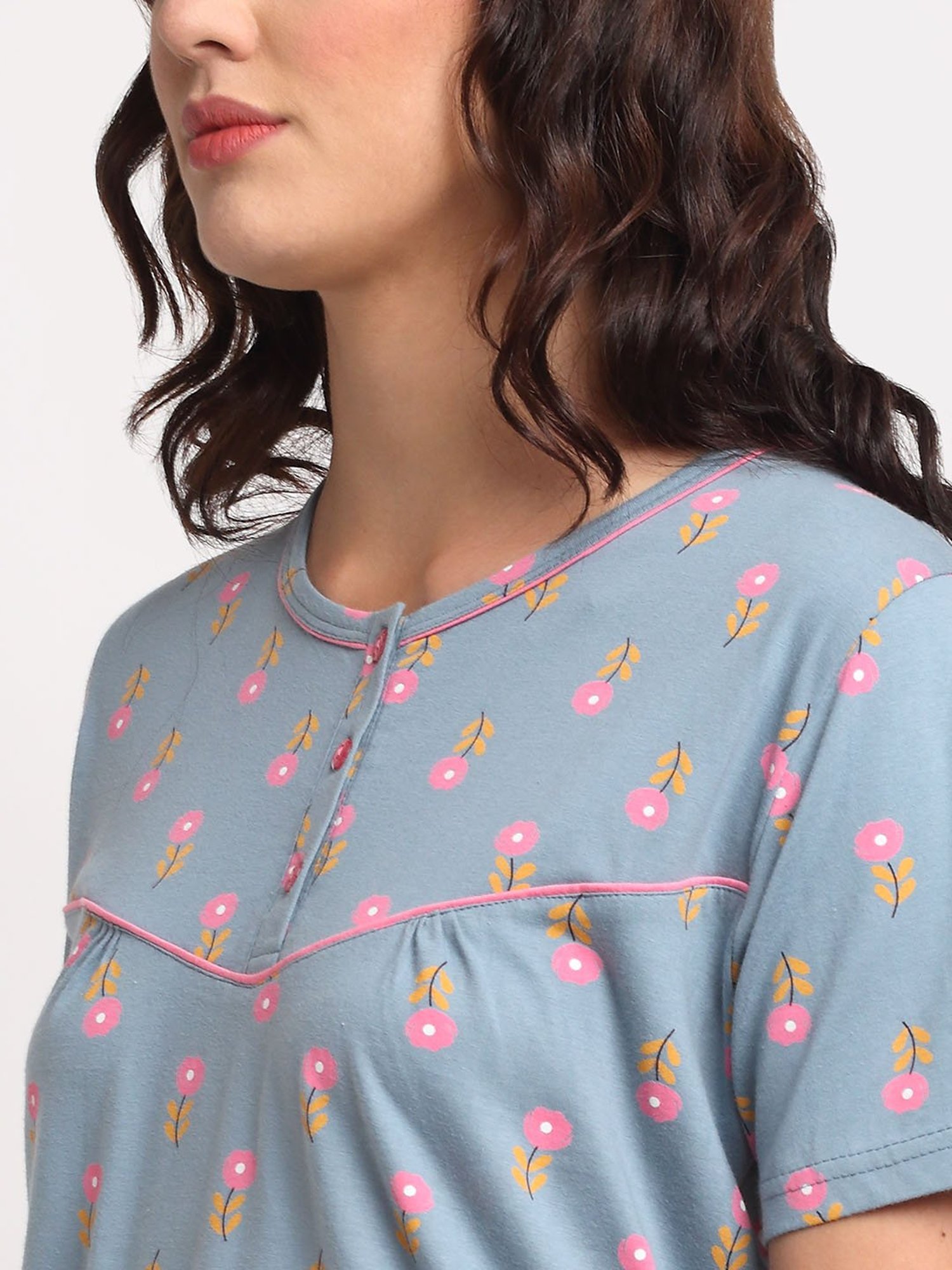 Kanvin Blue Floral Print Tunic with Pyajmas