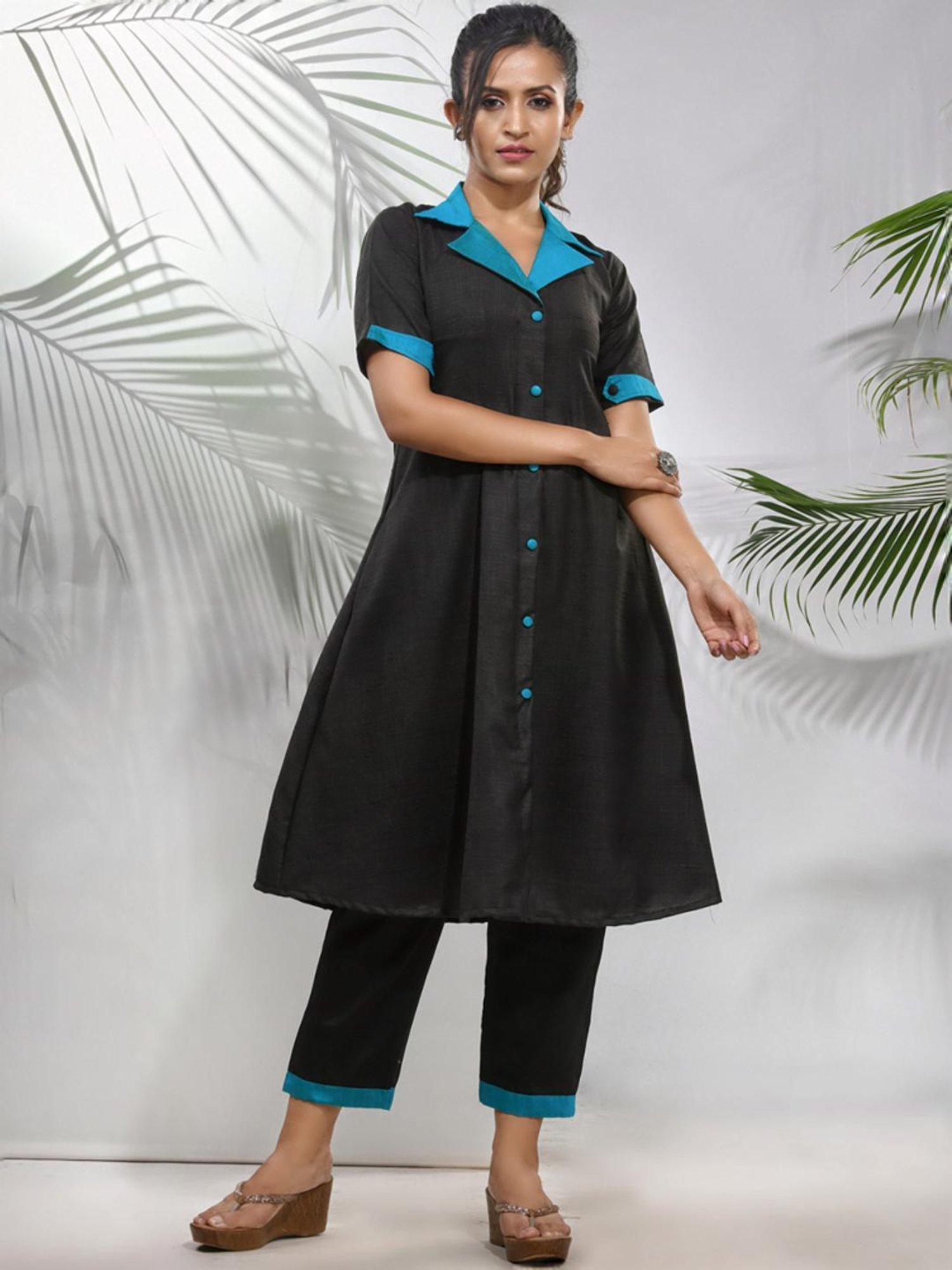 Charukriti Black Regular Fit Kurta Pant Set
