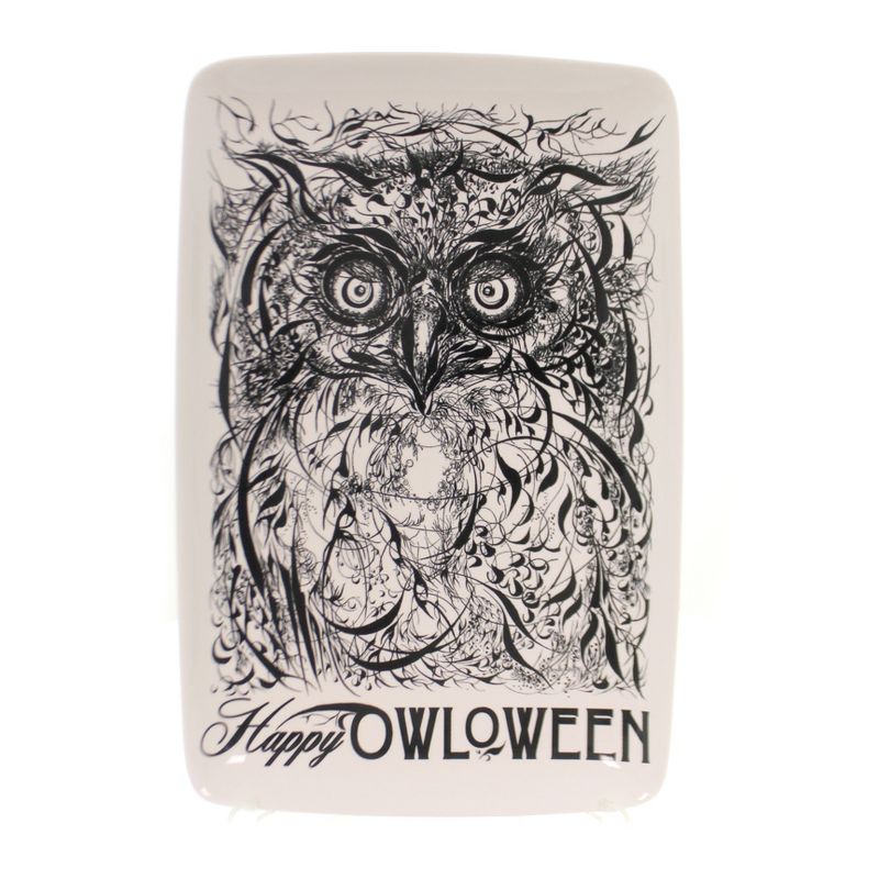 Tabletop 12.5" Happy Owloween Platter Halloween Owl Creative Co-Op  -  Serving Platters