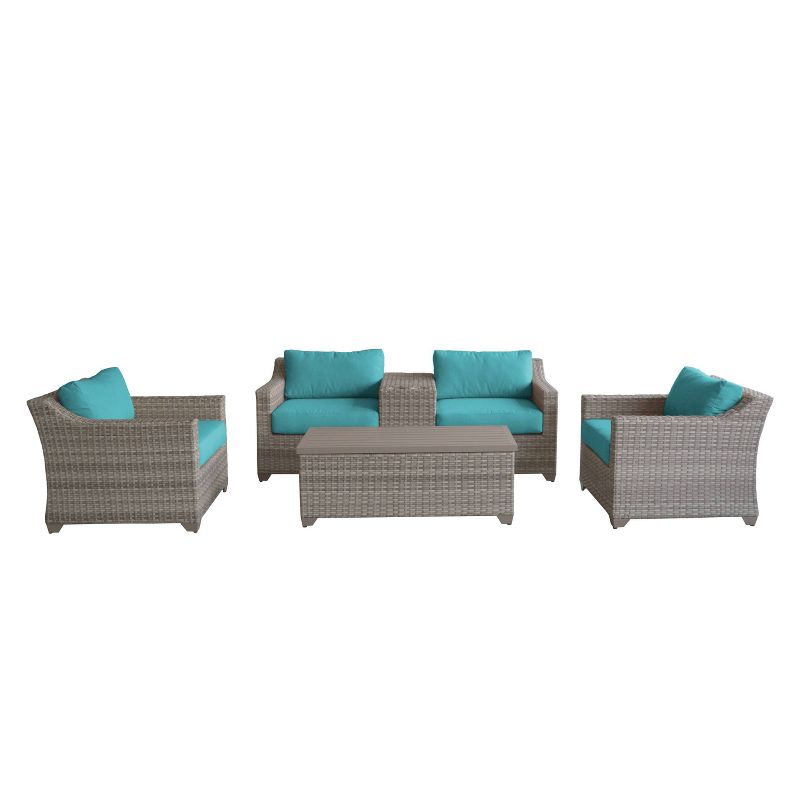 Nolin 7pc Sectional Weathered Brown Frame Sunbrella Spectrum Denim Fabric - La-Z-Boy