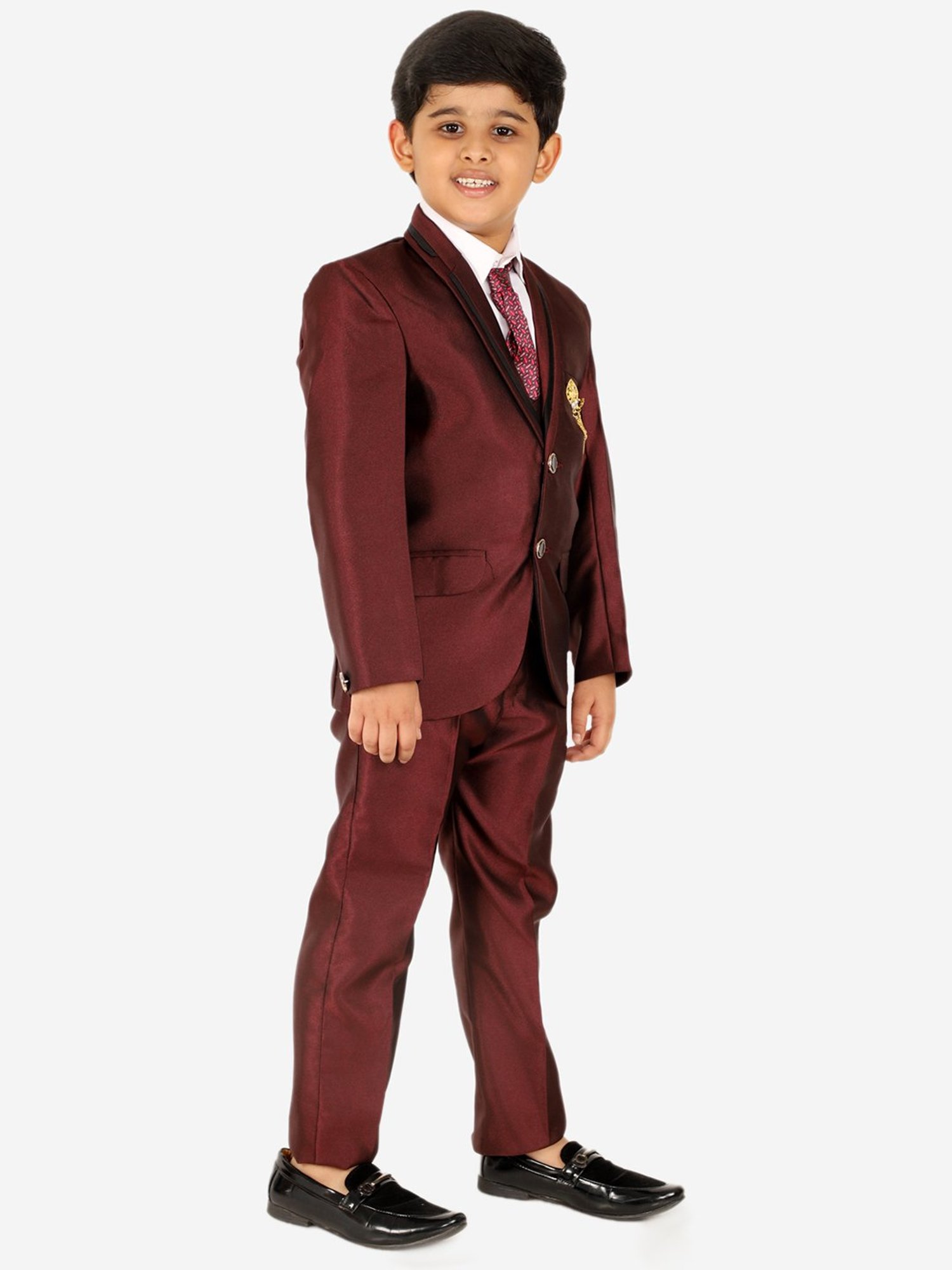 Fourfolds Boys Blue & White Solid Full Sleeves Suit Set