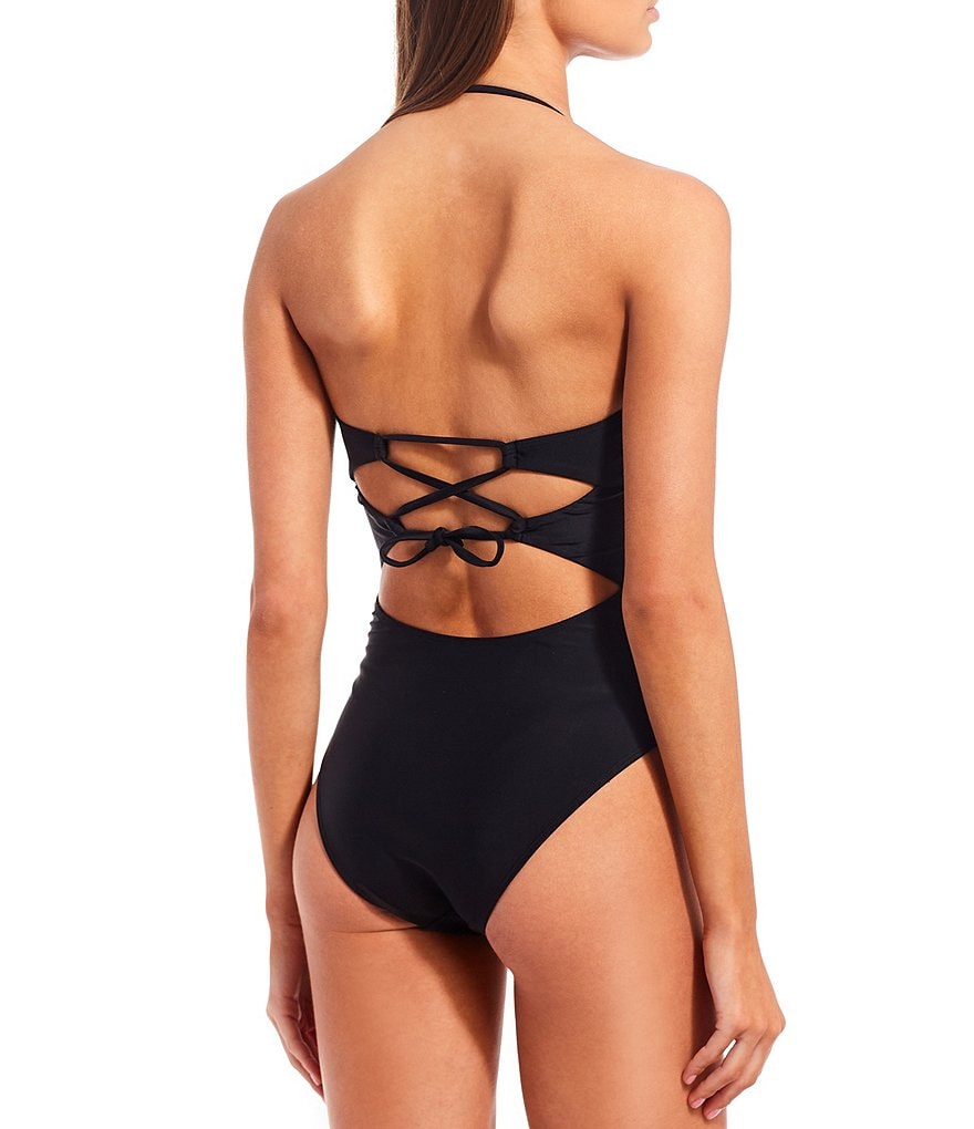 GB Solid Cutout Knotted Bandeau One-Piece Swimsuit