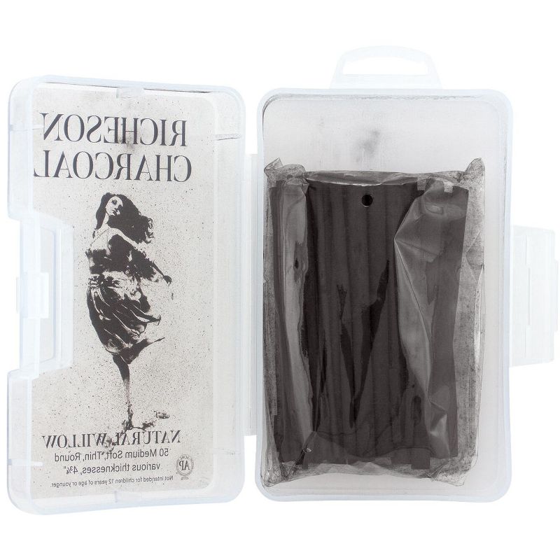 Richeson Natural Willow Non-Toxic Medium Soft Round Thin Charcoal Stick, 4-3/8  in, Black, pk of 50