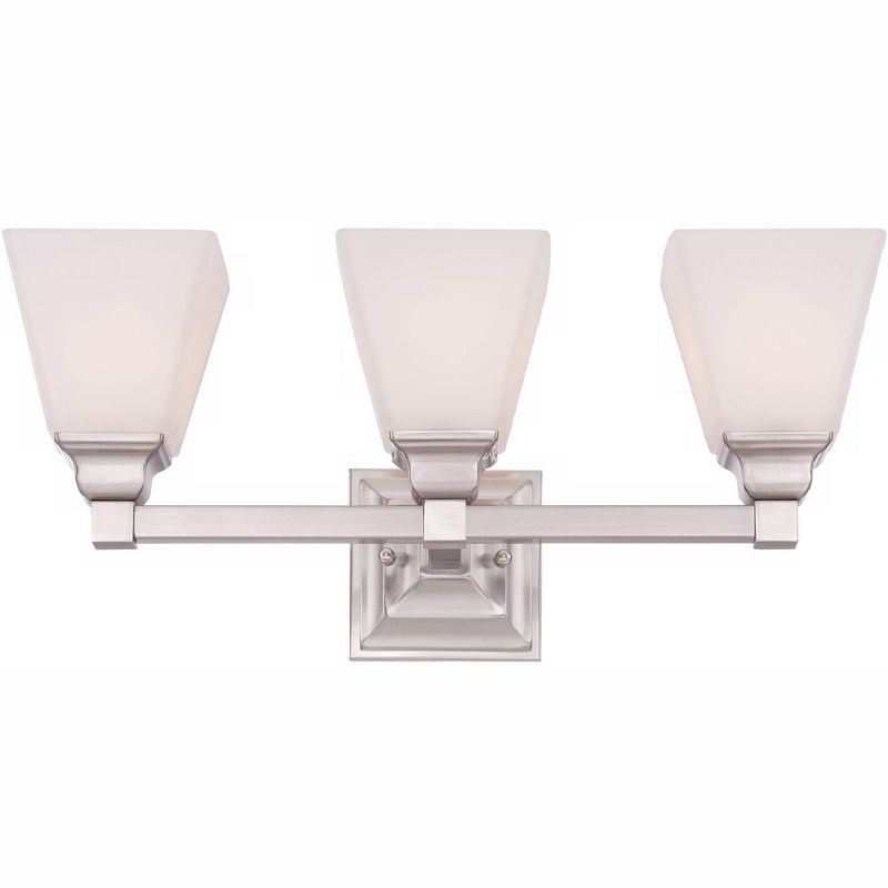 Regency Hill Modern Wall Light Satin Nickel Hardwired 20" Wide 3-Light Fixture Etched Opal Glass for Bathroom Vanity Mirror