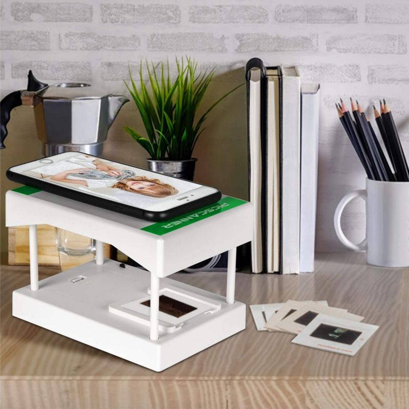 Mobile Film and Slide Scanner, Converts 35mm Slides & Negatives into Digital Photos with Your Smartphone Camera, Interesting Presents and Toys with LED Backlight(2AA Batteries not Included)