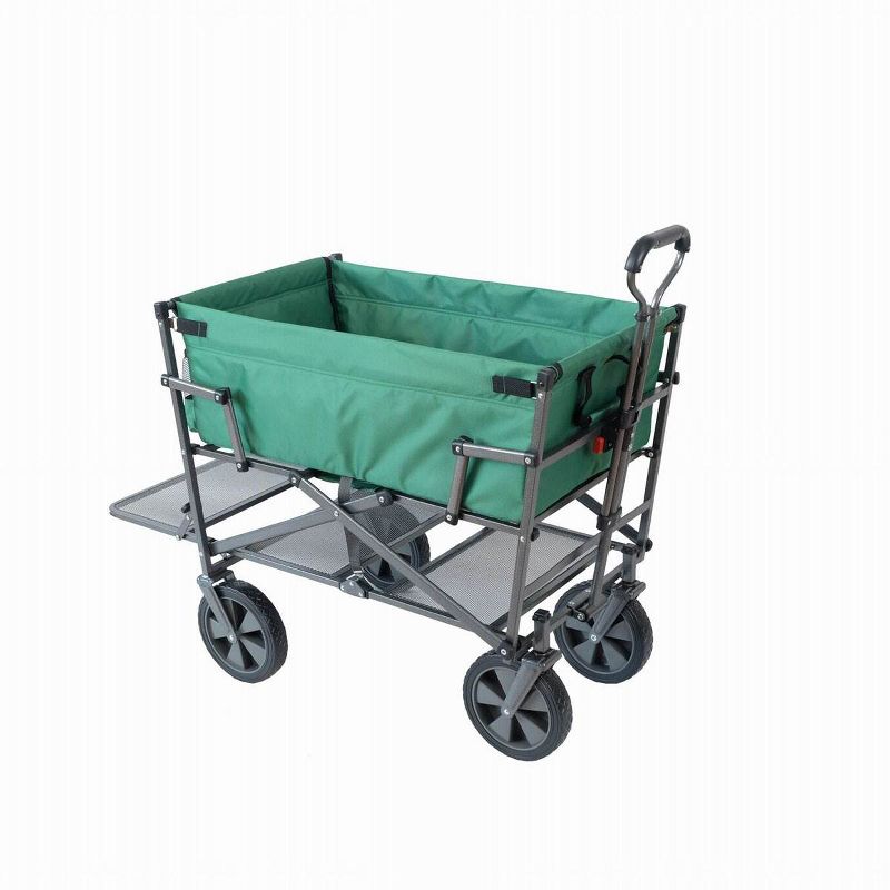 Mac Sports Double Decker Heavy Duty Steel Frame Collapsible Outdoor 150 Pound Capacity Yard Cart Utility Garden Wagon with Lower Storage Shelf, Green