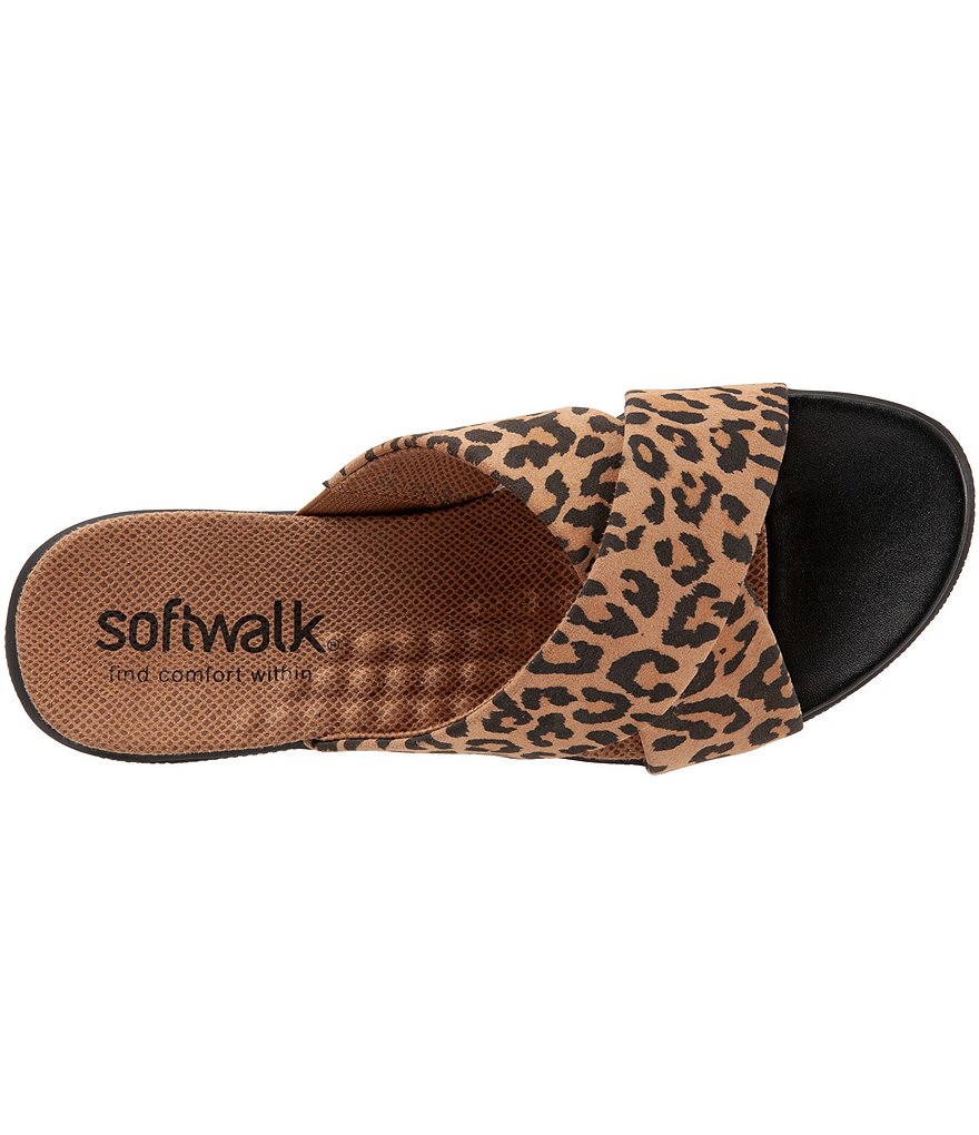 Softwalk Tillman II Cheetah Print Leather X Band Wedge Slides