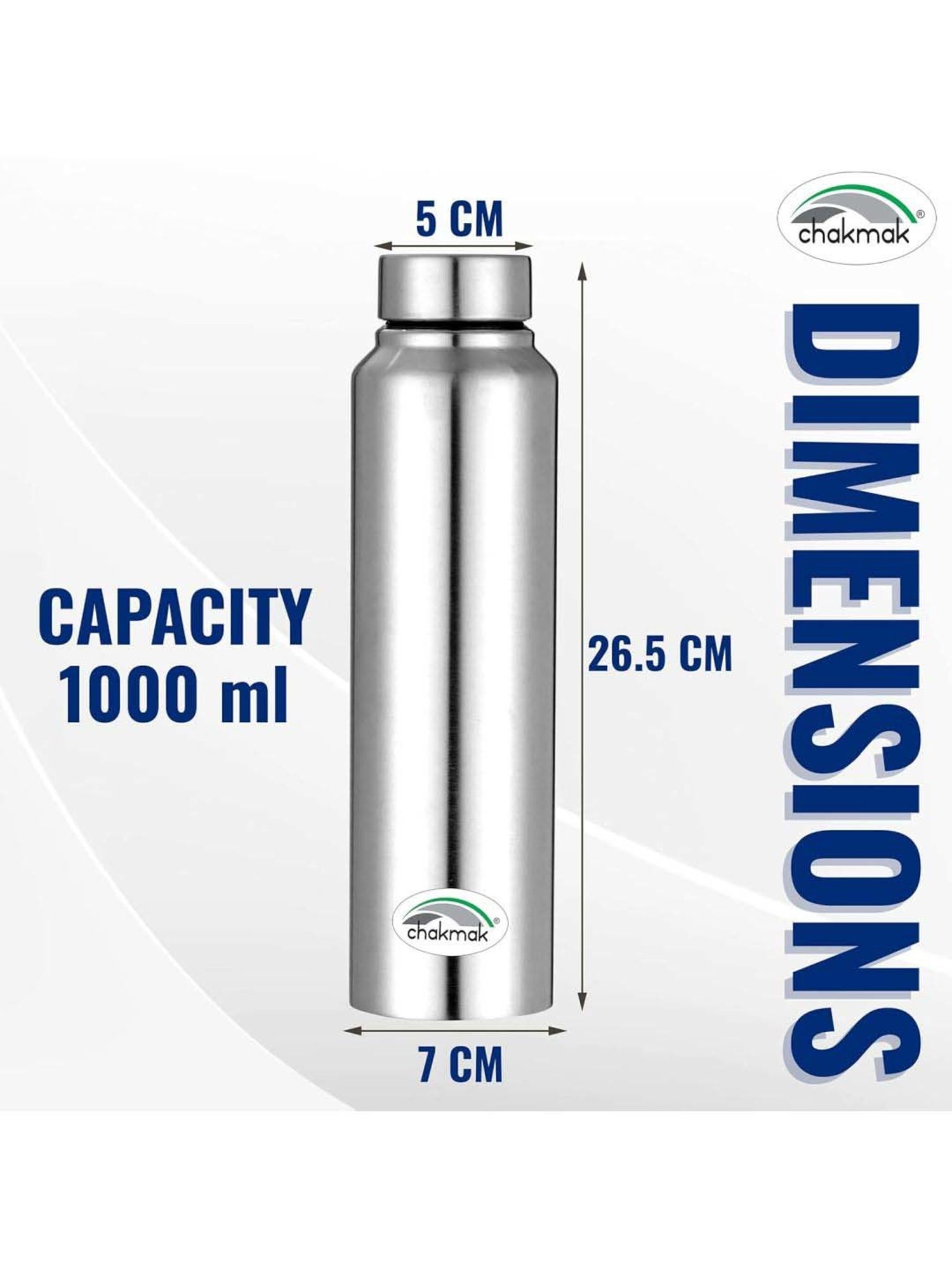 Chakmak Silver Stainless Steel Water Bottle - Set of 2