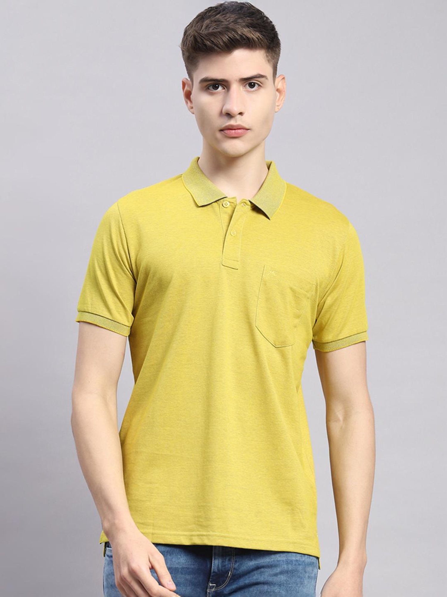Monte Carlo Mustard Cotton Regular Fit Polo T-Shirt