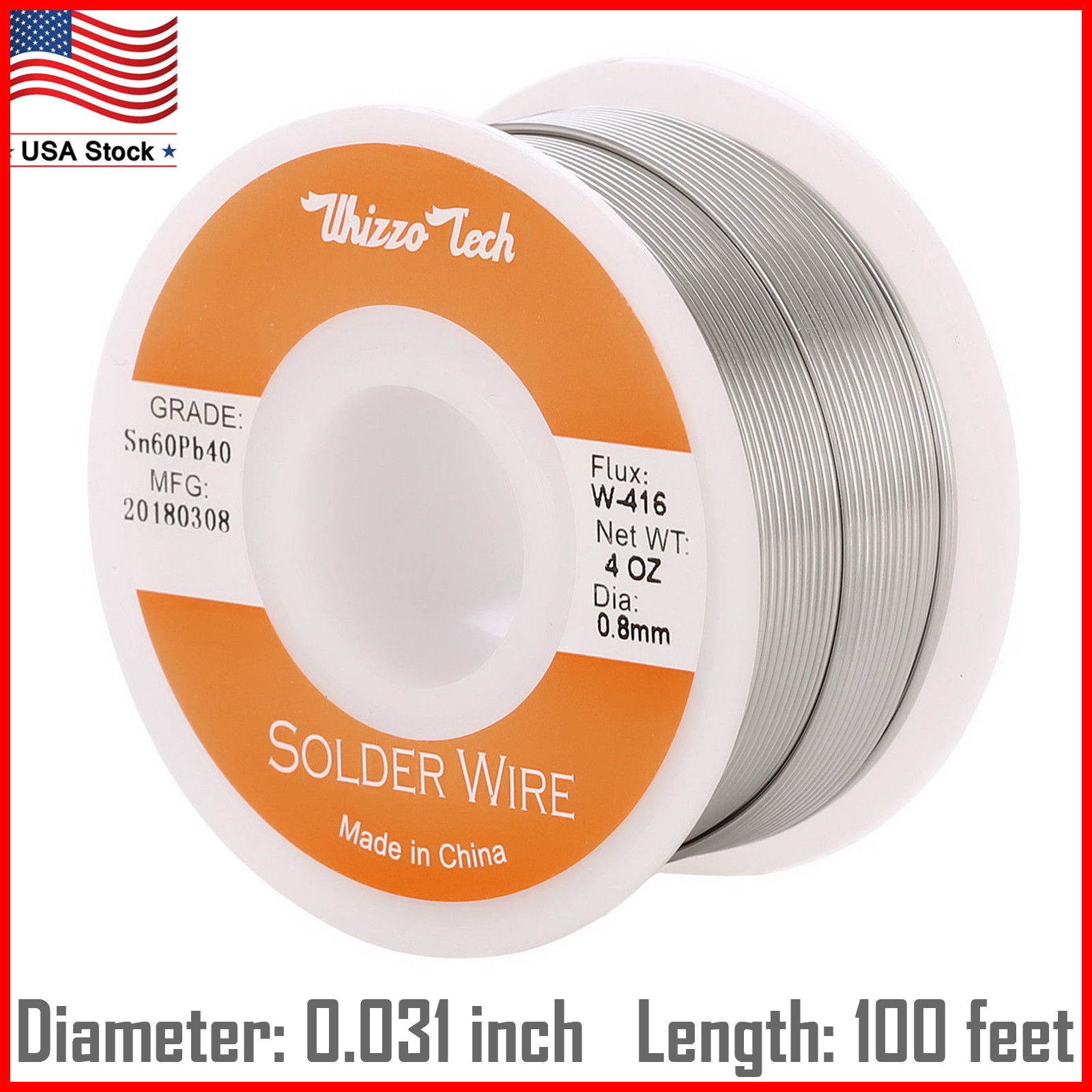 60/40 Rosin Core Solder Wire with Flux Soldering Sn60 Pb40 Flux .031"/0.8mm 4oz