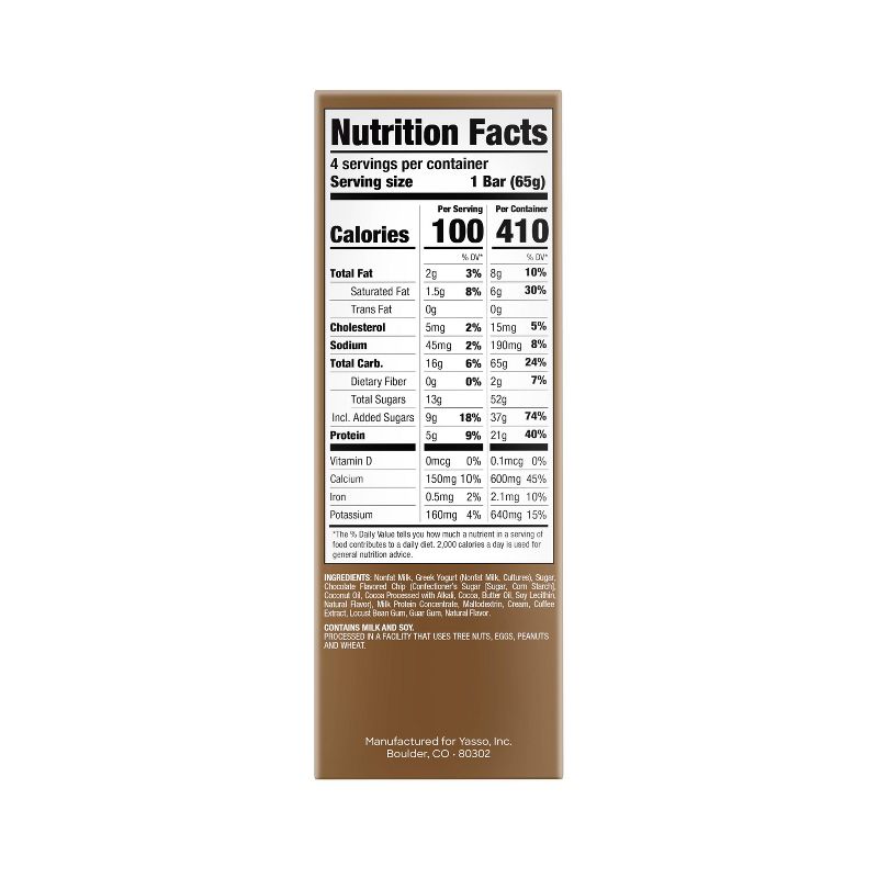 Yasso Frozen Greek Yogurt - Coffee Chocolate Chip Bars - 4ct