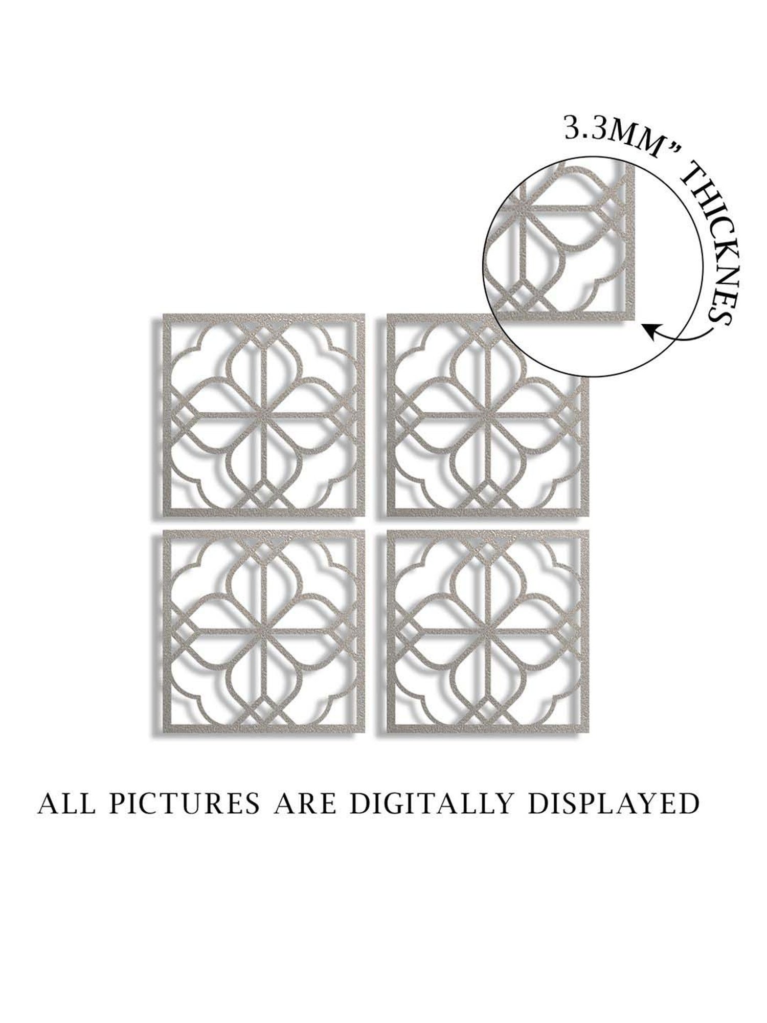 Art Street Silver Mdf Jharokha Jali Square Hanging Ornaments Wall Art - Set of 4