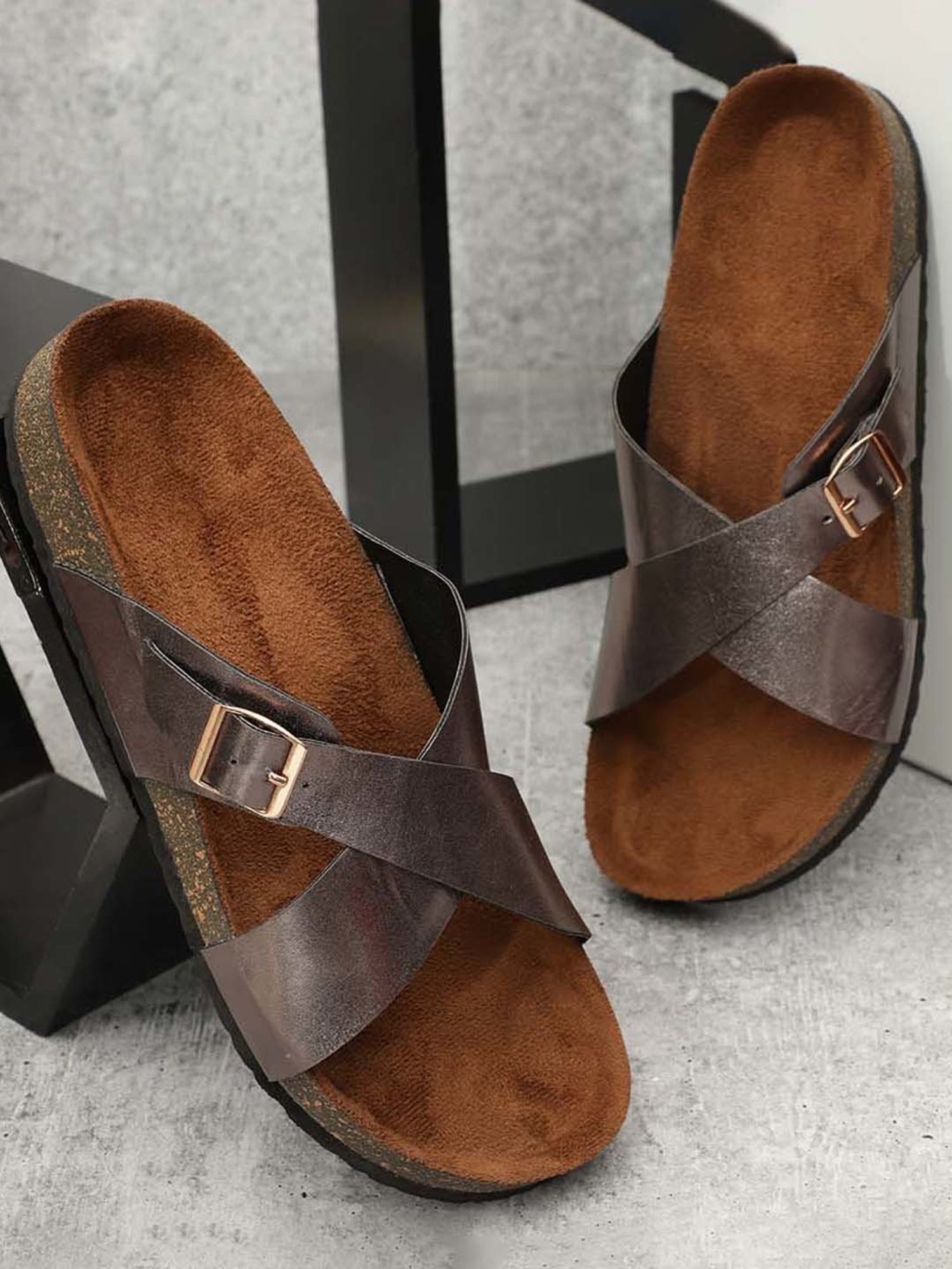 Mozafia Women's Copper Cross Strap Sandals