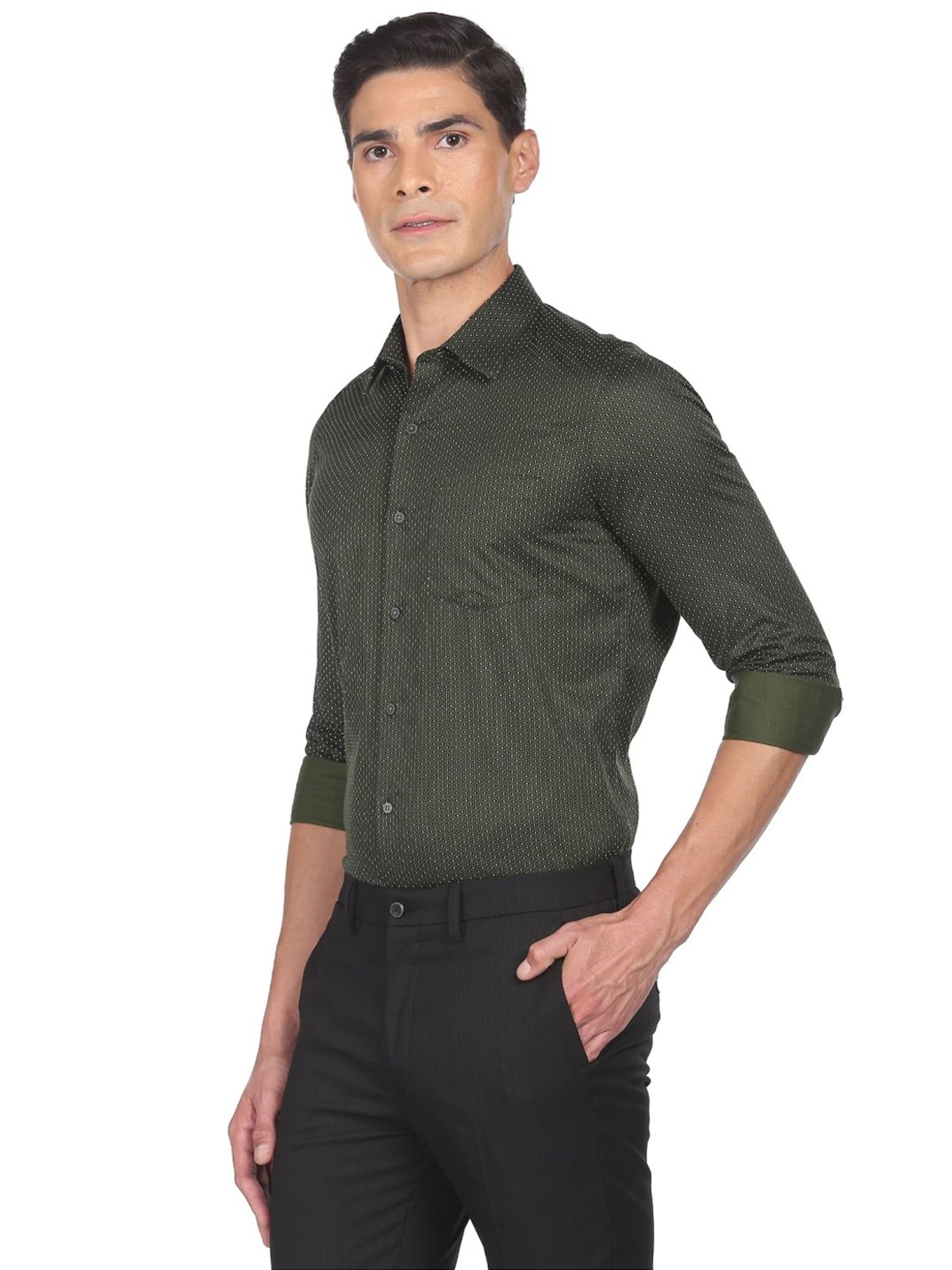 Arrow New York Green Cotton Slim Fit Printed Shirts