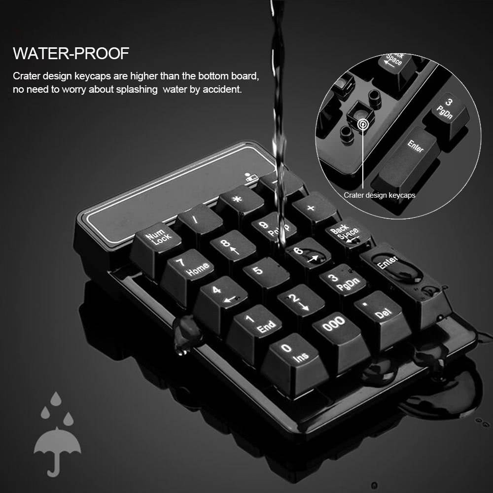 2.4Ghz Wireless Numeric Keypad Mechanical Feel Number Pad Keyboard 19 Keys w/ USB Receiver Water-proof for Laptop Desktop PC Notebook Black