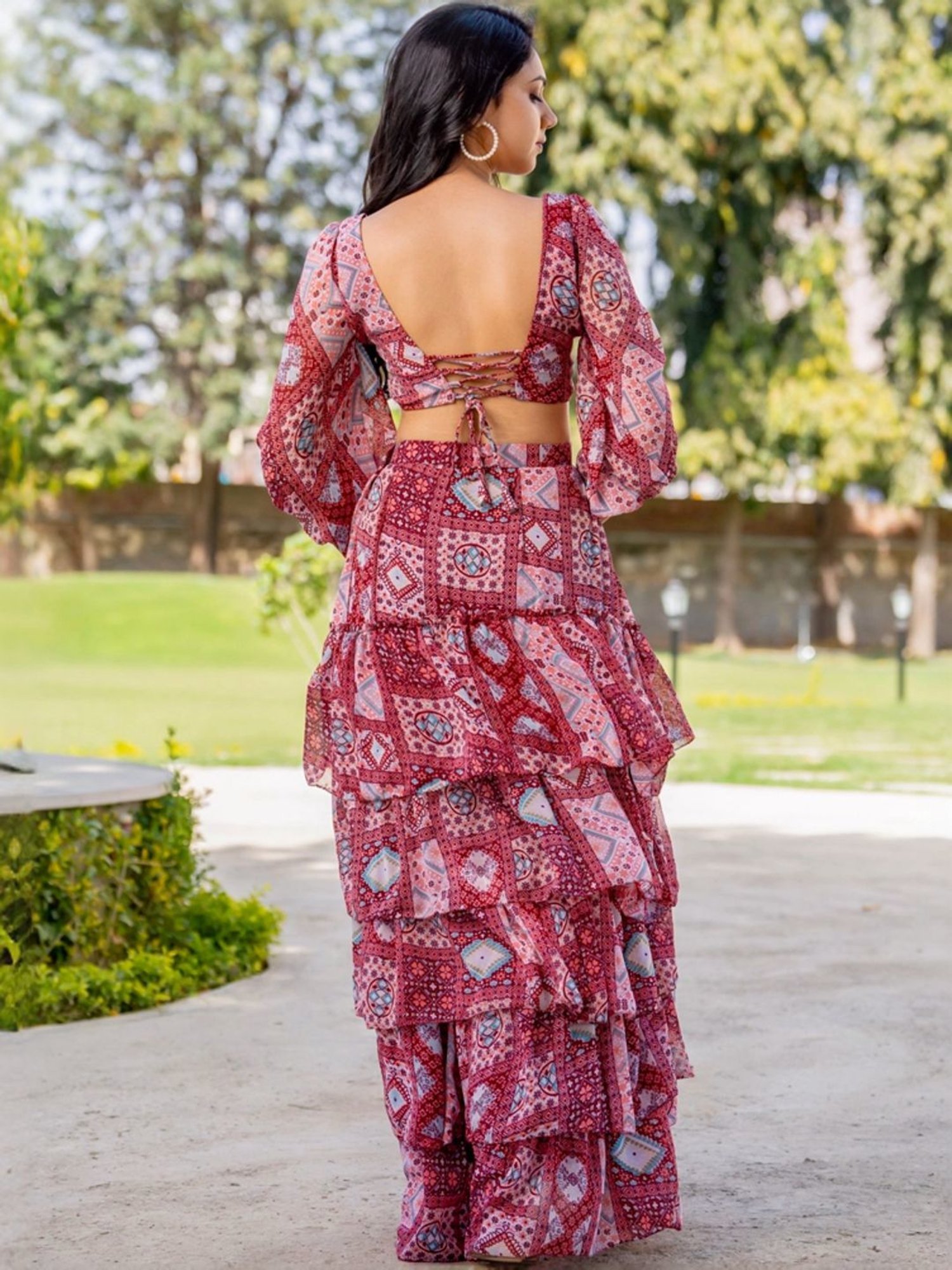 HOUSE OF JAMOTI Purple Printed Crop Top Skirt Set