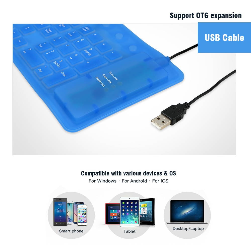 108 Keys USB Silicone Flexible Foldable Keyboard  Waterproof Dustproof USB Silent Keys For Laptop Desktop Keyboard