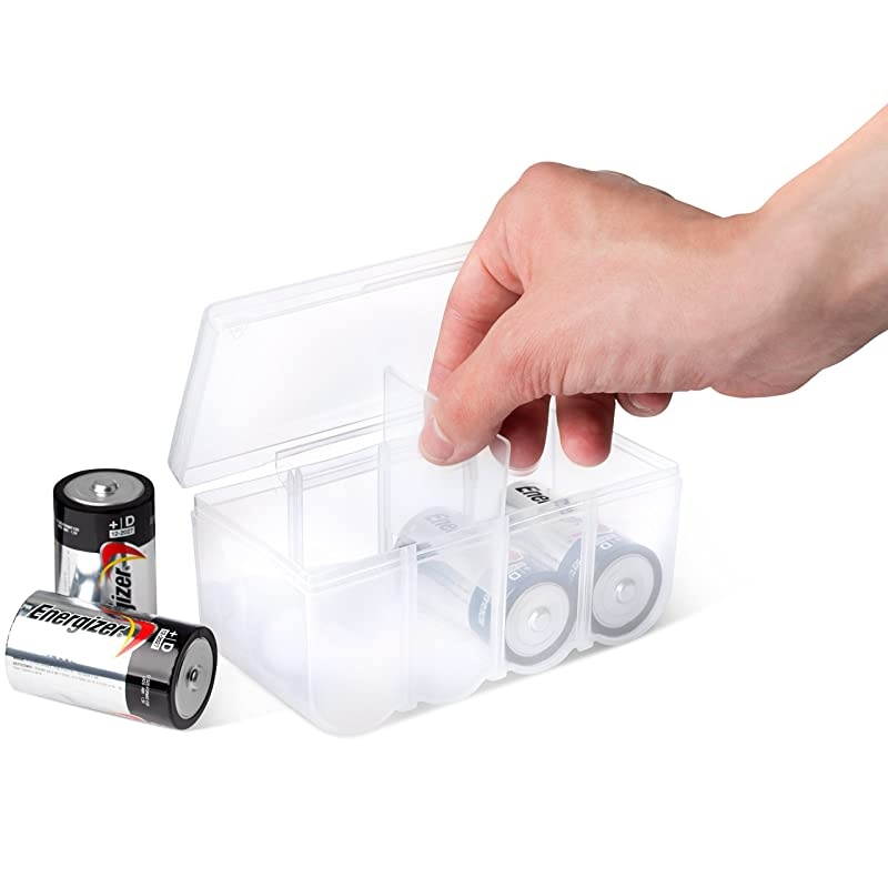 Set of 4 - Two C and Two D Battery Storage Box, Battery Storage Case, Battery Holder Clear (C - D)