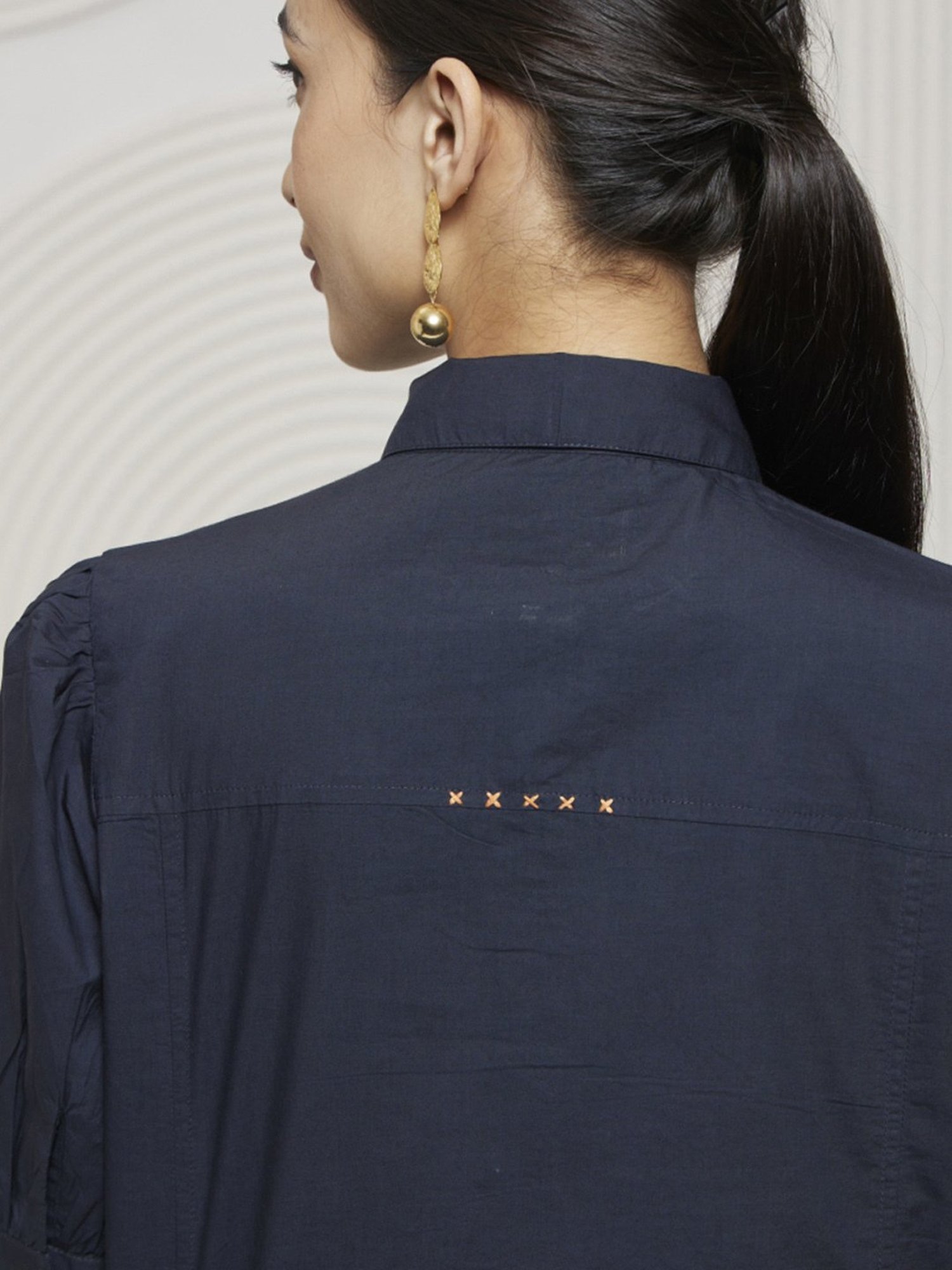 Artagai Midnight Navy Elevated Basics Front Open Calf Length Dress