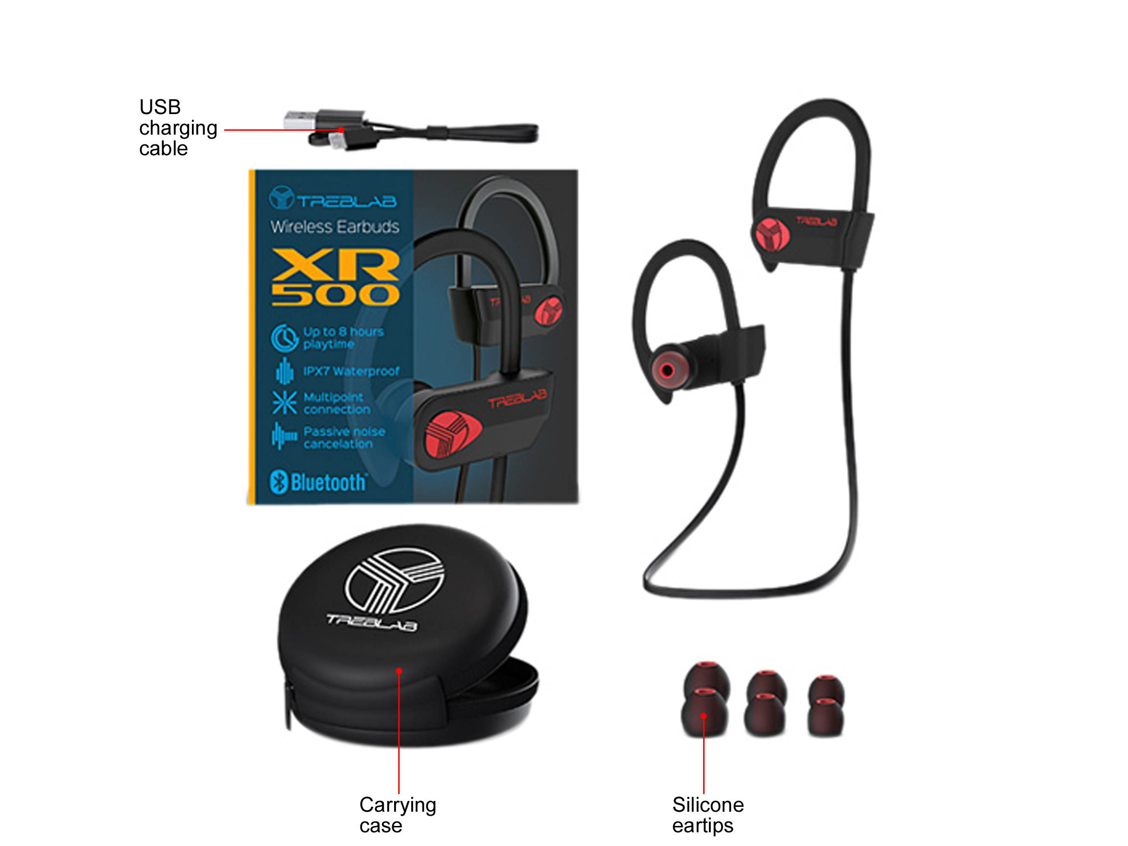 TREBLAB XR500 - Ultimate Cordless Bluetooth Running Headphones. Best Sport Wireless Earbuds for Gym. Noise Canceling Secure-Fit IPX7 Wireless Waterproof Headphones Mic. Workout Earphones 2019 Upgrade