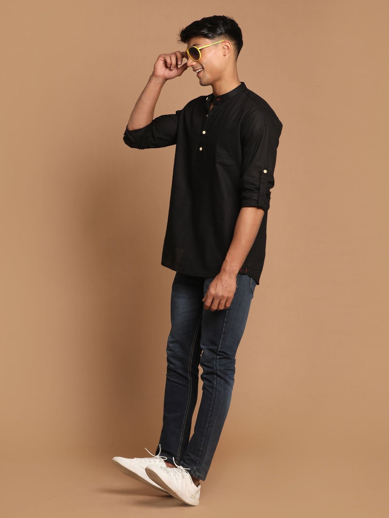 Manthan Fawn & White Regular Fit Kurta