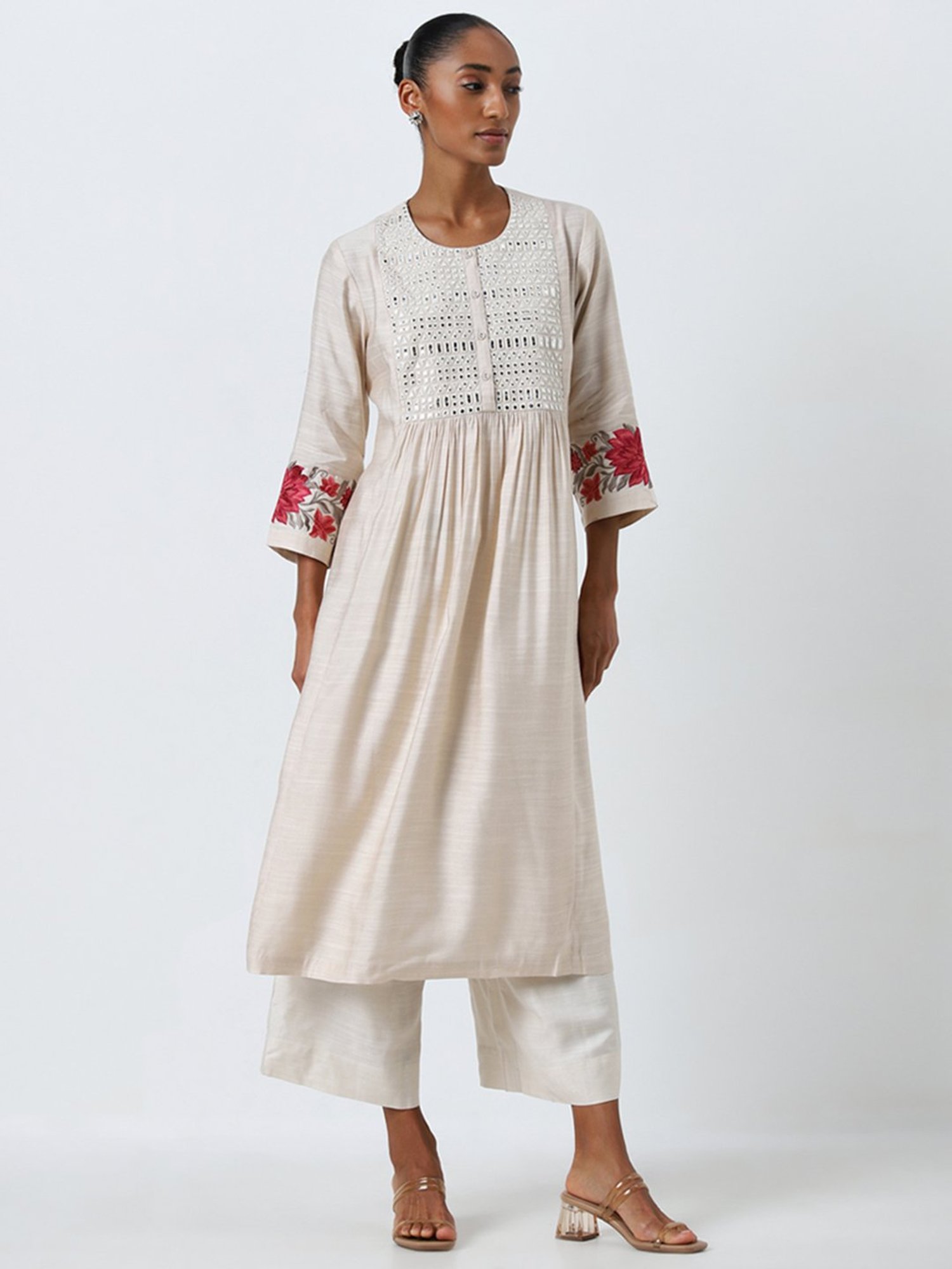 Zuba by Westside Beige Embellished A-Line Kurta
