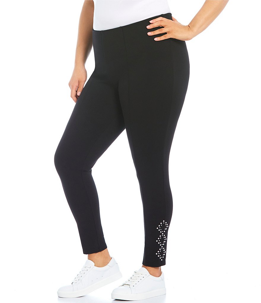 Intro Plus Size Solid Double Knit Tummy Control Leggings