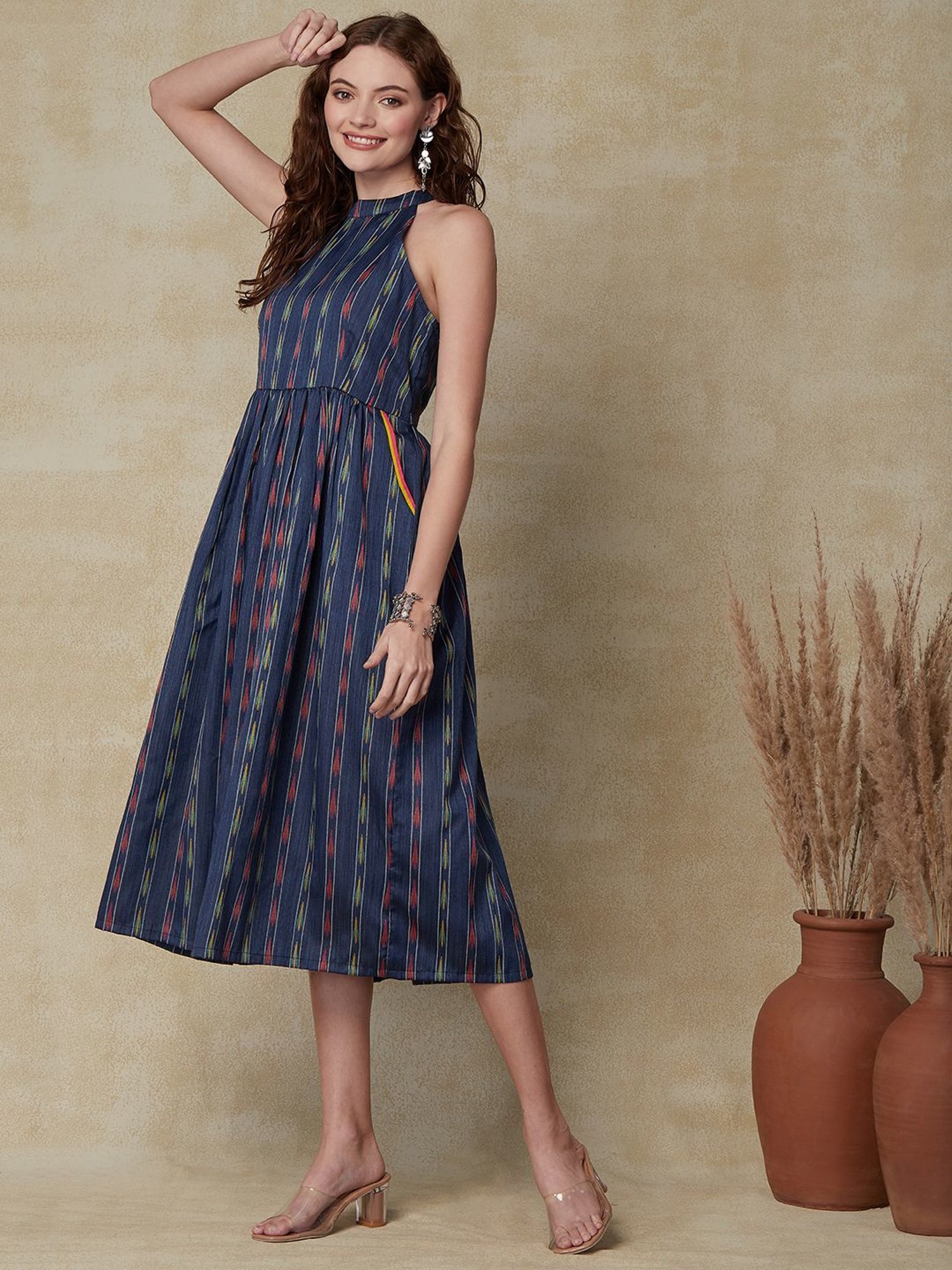 Fashor Blue Printed A-Line Dress