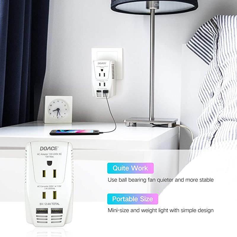 Upgraded  C11 2000W Travel Voltage Converter for Hair Dryer Straightener Curling Iron, Step Down 220V to 110V, 10A Power Adapter with 2 USB and EU/UK/AU/US Plugs for Laptop Camera Cell Phone