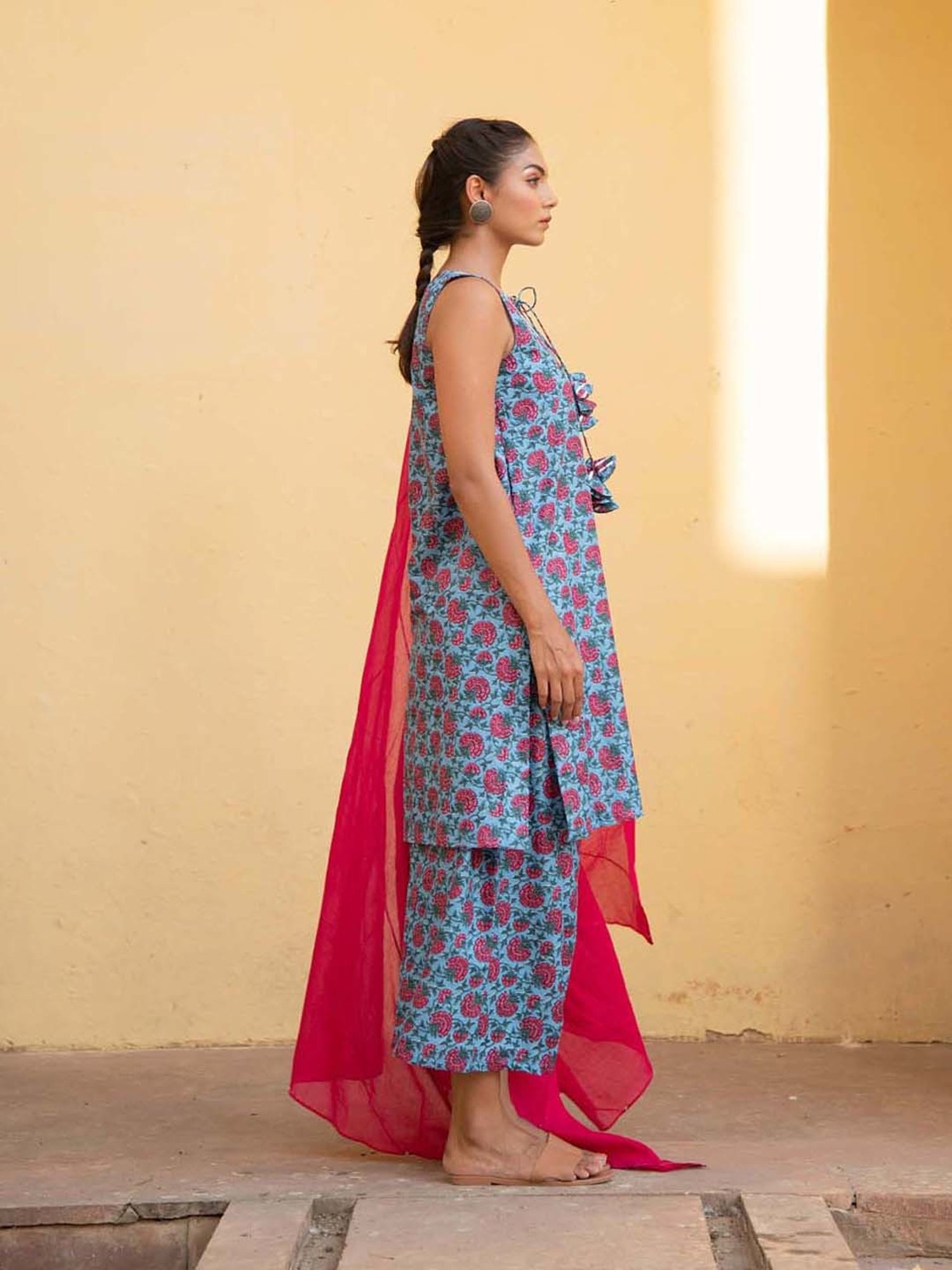 KAORI BY SHREYA AGARWAL Blue Cotton Printed Kurta Palazzo Set With Dupatta