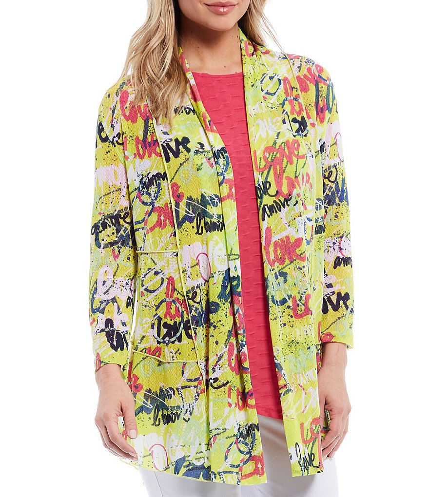 Ali Miles Petite Size Open Mesh Two Button Front 3/4 Sleeve Jacket