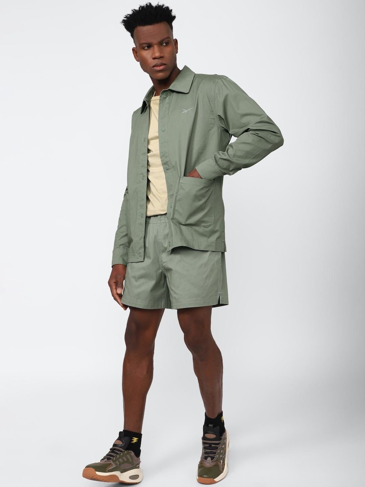 Reebok Green Cotton Regular Fit Sports Shorts