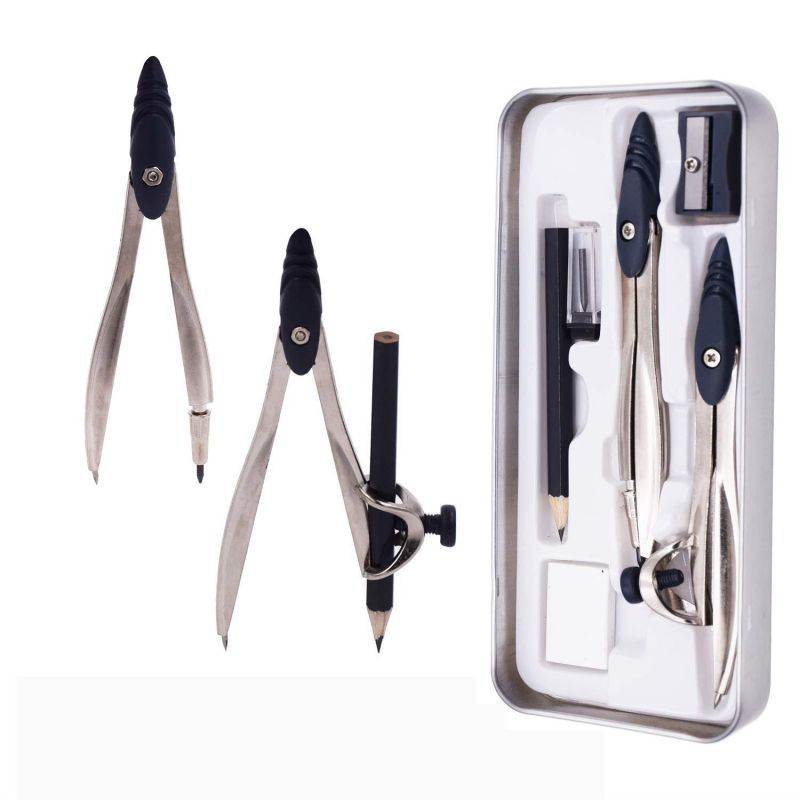 Compass Maths,SAYEEC 10 Piece Set Compact Universal Compass with Pencil Precision Drawing Set in Tin Box