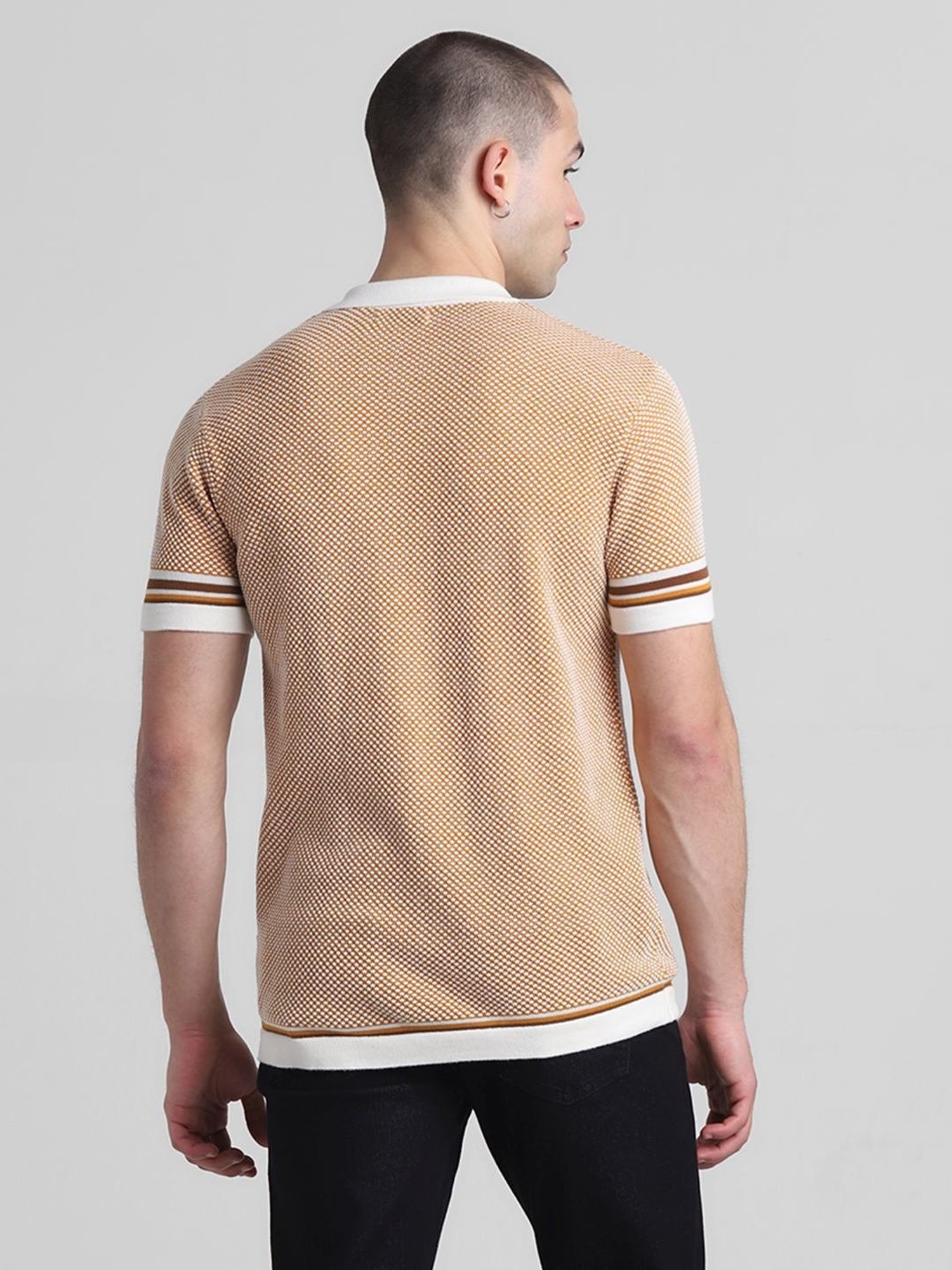 Jack & Jones Golden Yellow Cotton Slim Fit Self Pattern Sweater