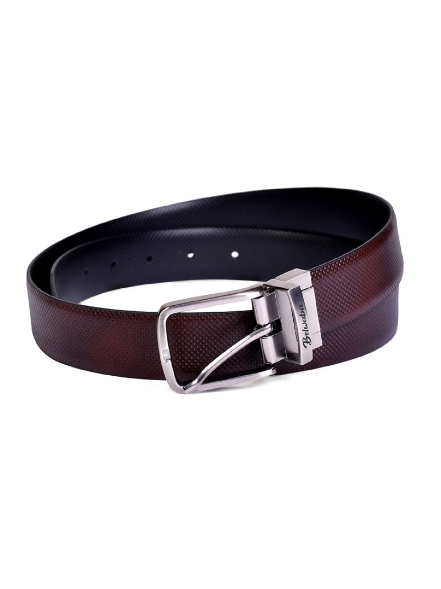 BELWABA Black & Brown Textured Formal Reversible Leather Belt for Men
