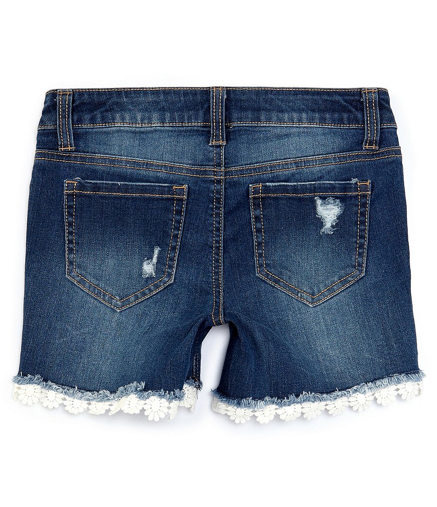 Hippie Girl Big Girls 7-16 Crocheted-Trim Destructed Denim Shorts