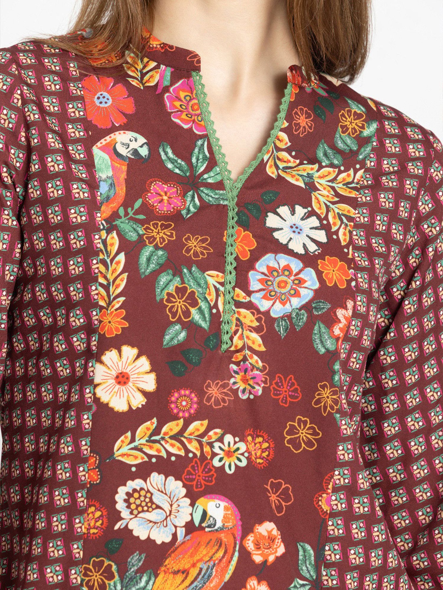 SHAYE Maroon Floral Print Top