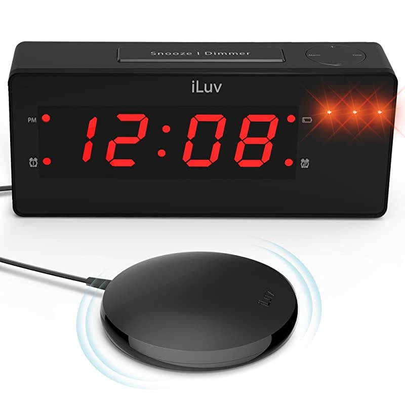 Time Shaker Wow Vibrating Bed Shaker Alarm Clock for Heavy Deep Sleepers LED Display Super Loud Panic Alert Flashing Red Alert Light Multiple Vibration Levels Dual Alarm USB Charging Port
