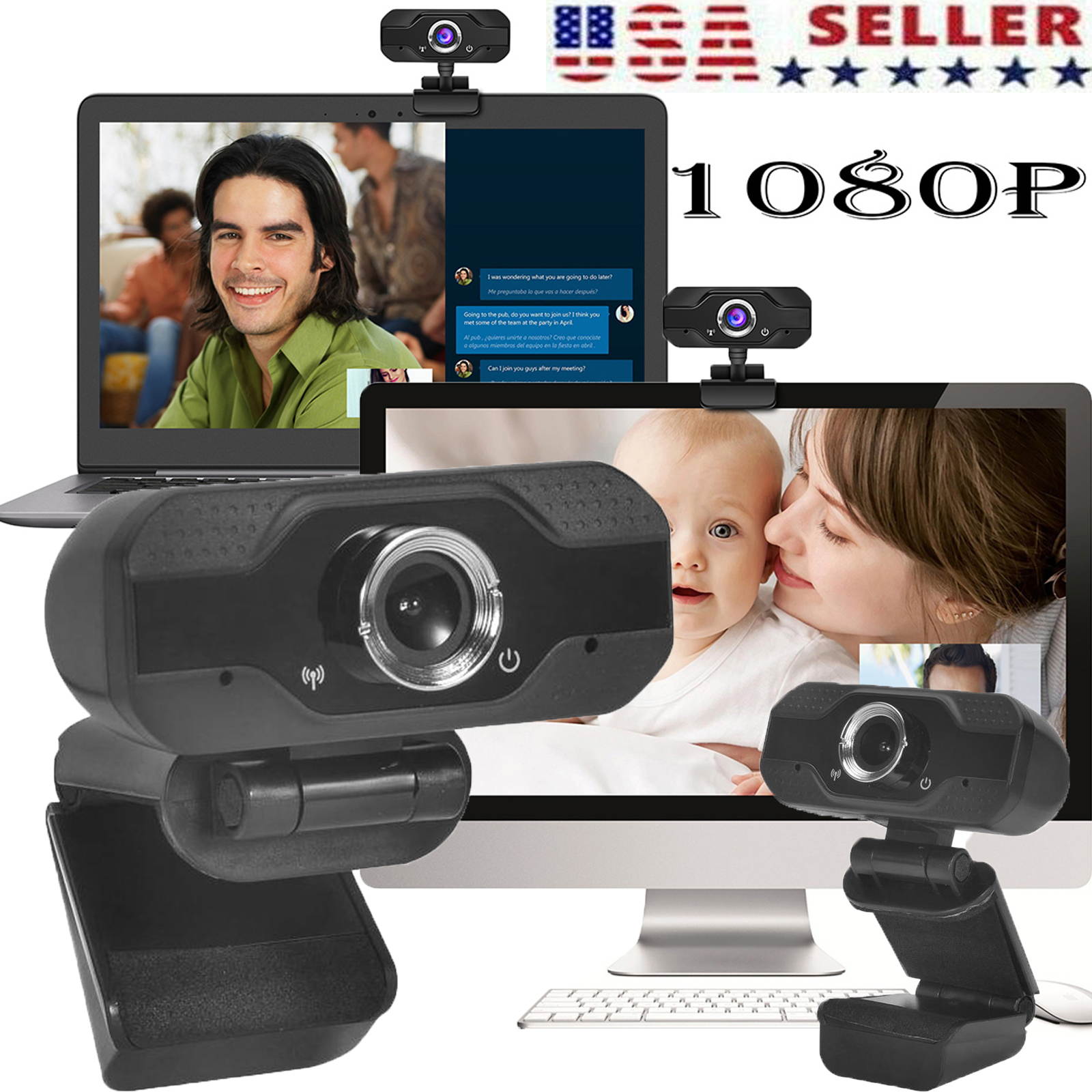 1080P HD Rotatable Webcam Computer Desktop Laptop PC Web Camera Built-in Microphone Video Callings Clip On USB 2.0 Video Calling Computer Camera, Built-in Mic, Flexible Rotatable Clip On 1920x1080 US