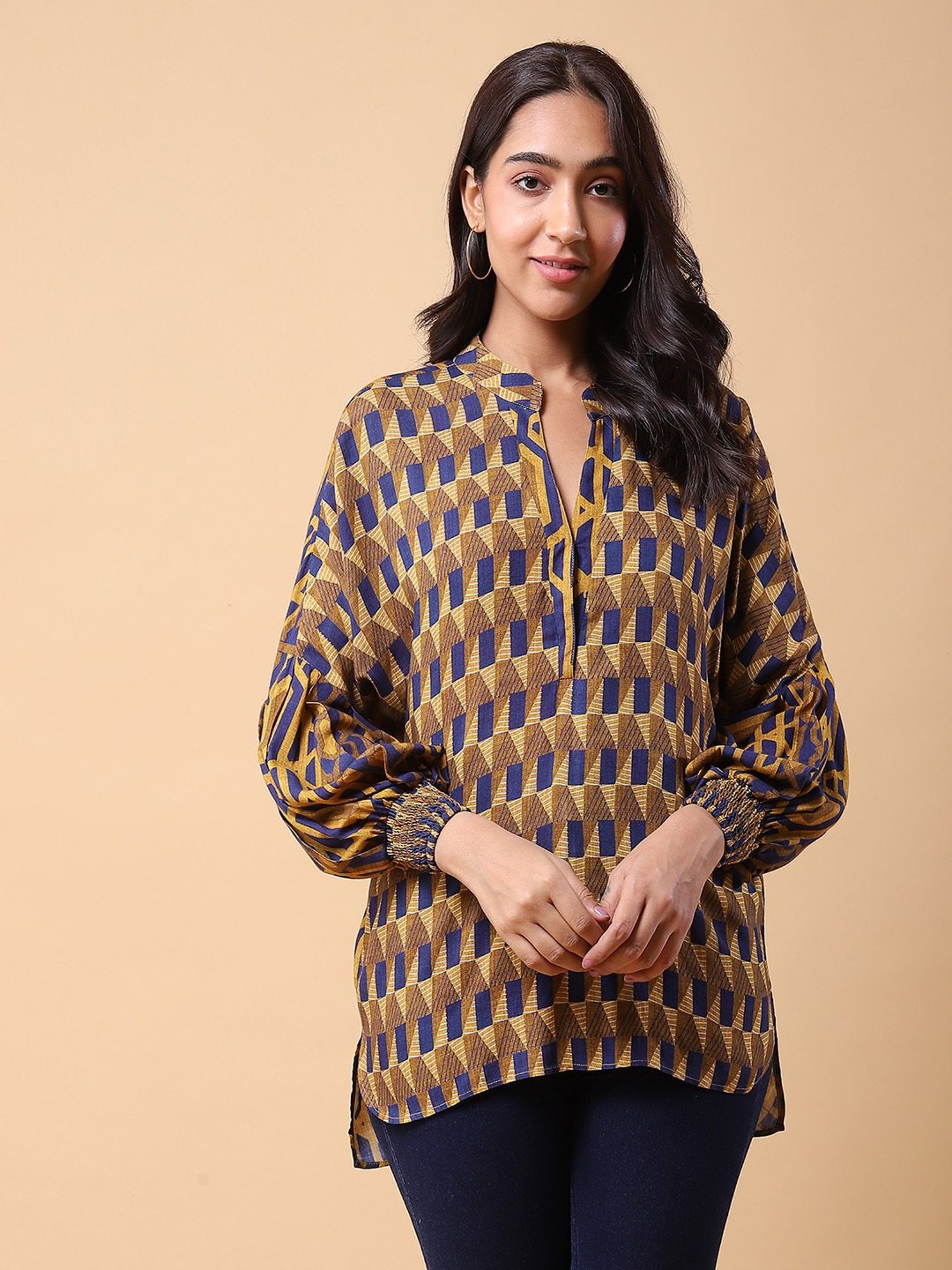 aarke Ritu Kumar Blue Printed Ethnic Top