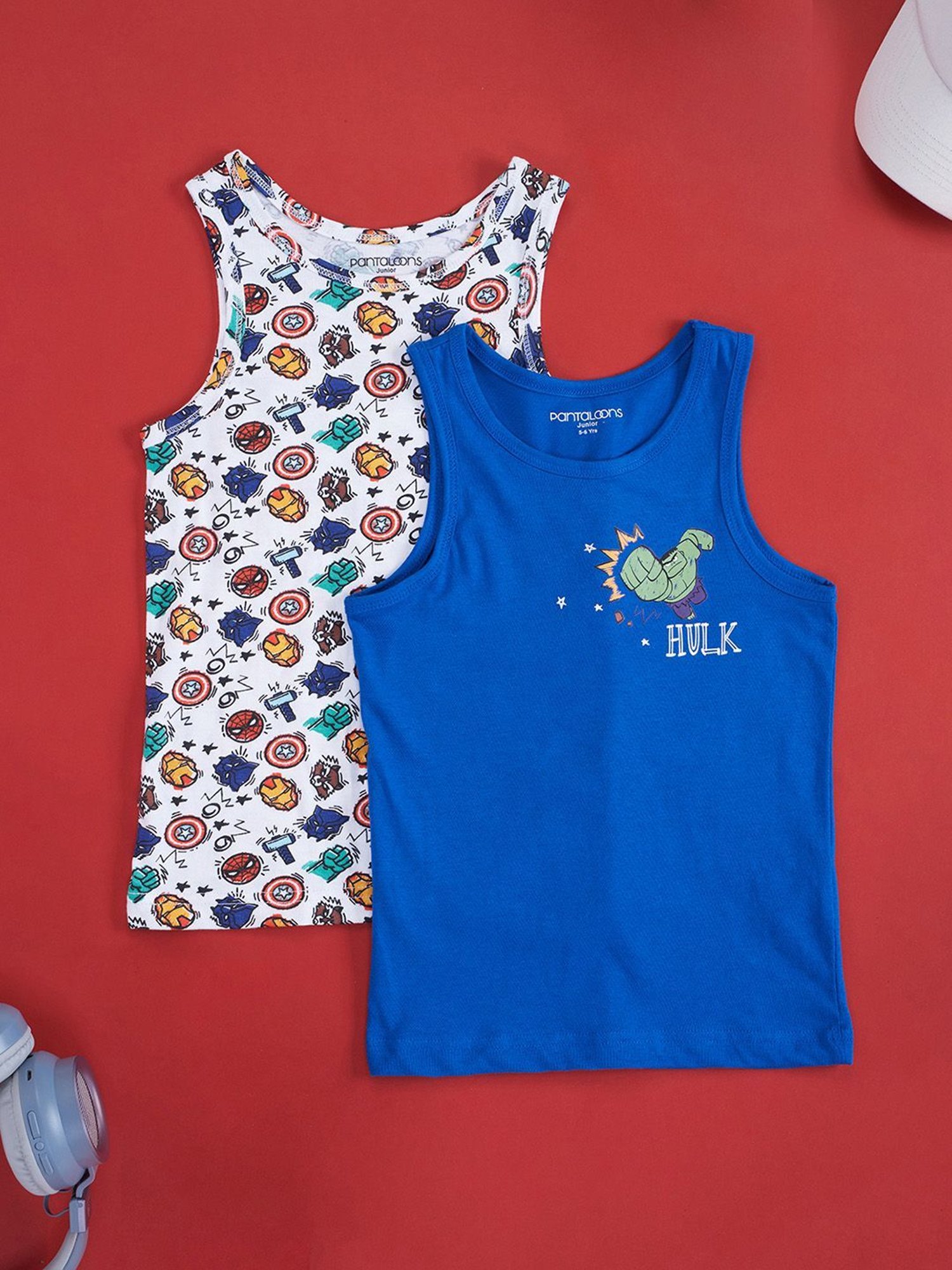 Pantaloons Junior White & Royal Blue Printed Vest (Pack Of 2)