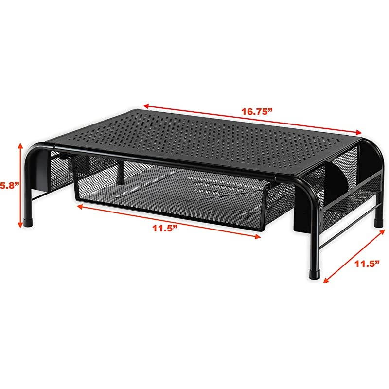 Metal Desk Monitor Stand Riser with Organizer Drawer