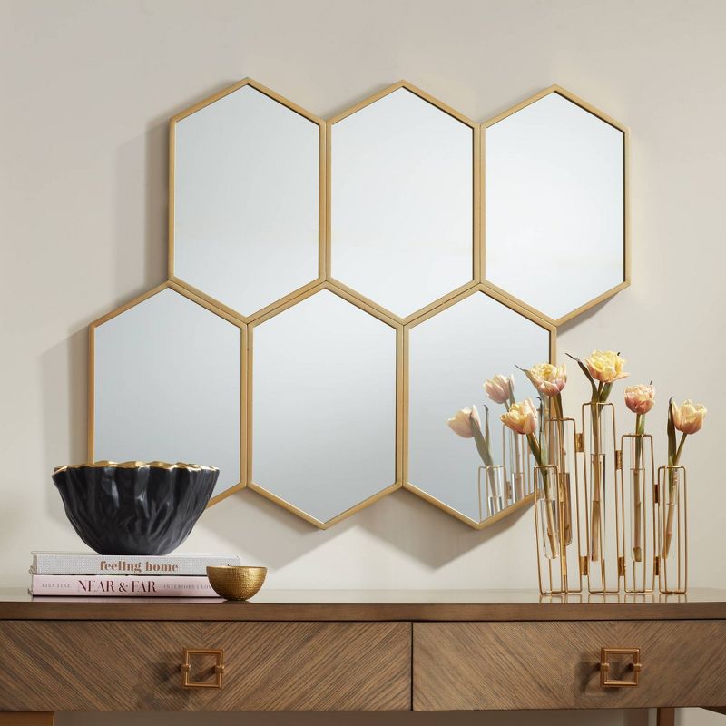 Troye Gold Metal 35 1/2" x 29 1/2" 6-Hexagonal Wall Mirror
