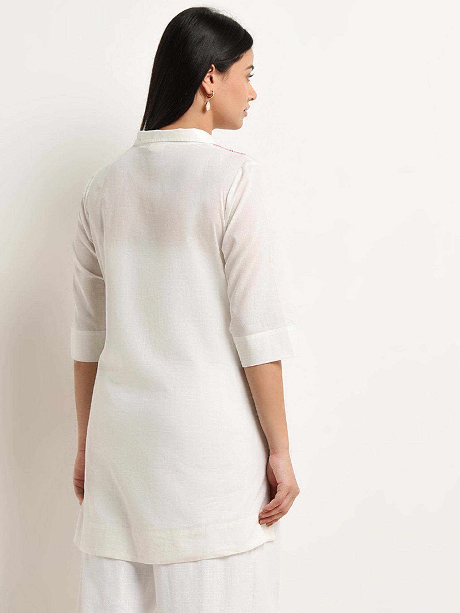 Diza by Westside Red Leaf Embroidered High-Low Cotton Tunic