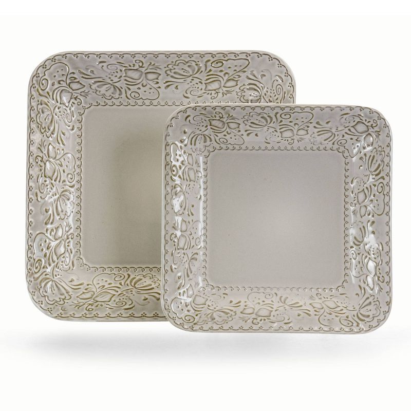 16pc Stoneware Floral Dove Dinnerware Set White - Elama