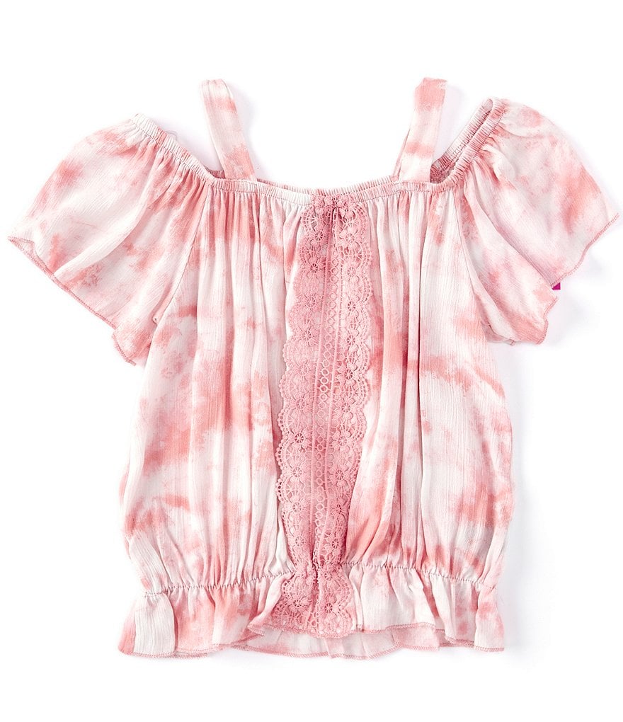 I.N. Girl Big Girls 7-16 Cold-Shoulder Lace-Trim Tie-Dye Top