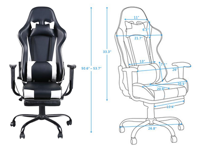 Hilinston Ergonomic Office Chair PC Gaming Chair Racing Chair for Gaming,Computer Chair,E-Sports Chair with High-Back,Adjustable Headrest and Lumbar Support,White,GC03