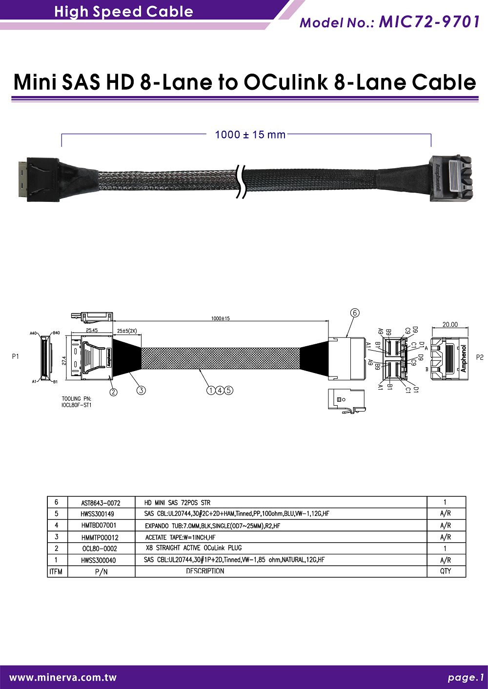 Broadcom HBA 9400-16i Tri-Mode for Mini SAS HD (SFF-8643) 8-Lane to OCulink (SFF-8611) 8-Lane Cable