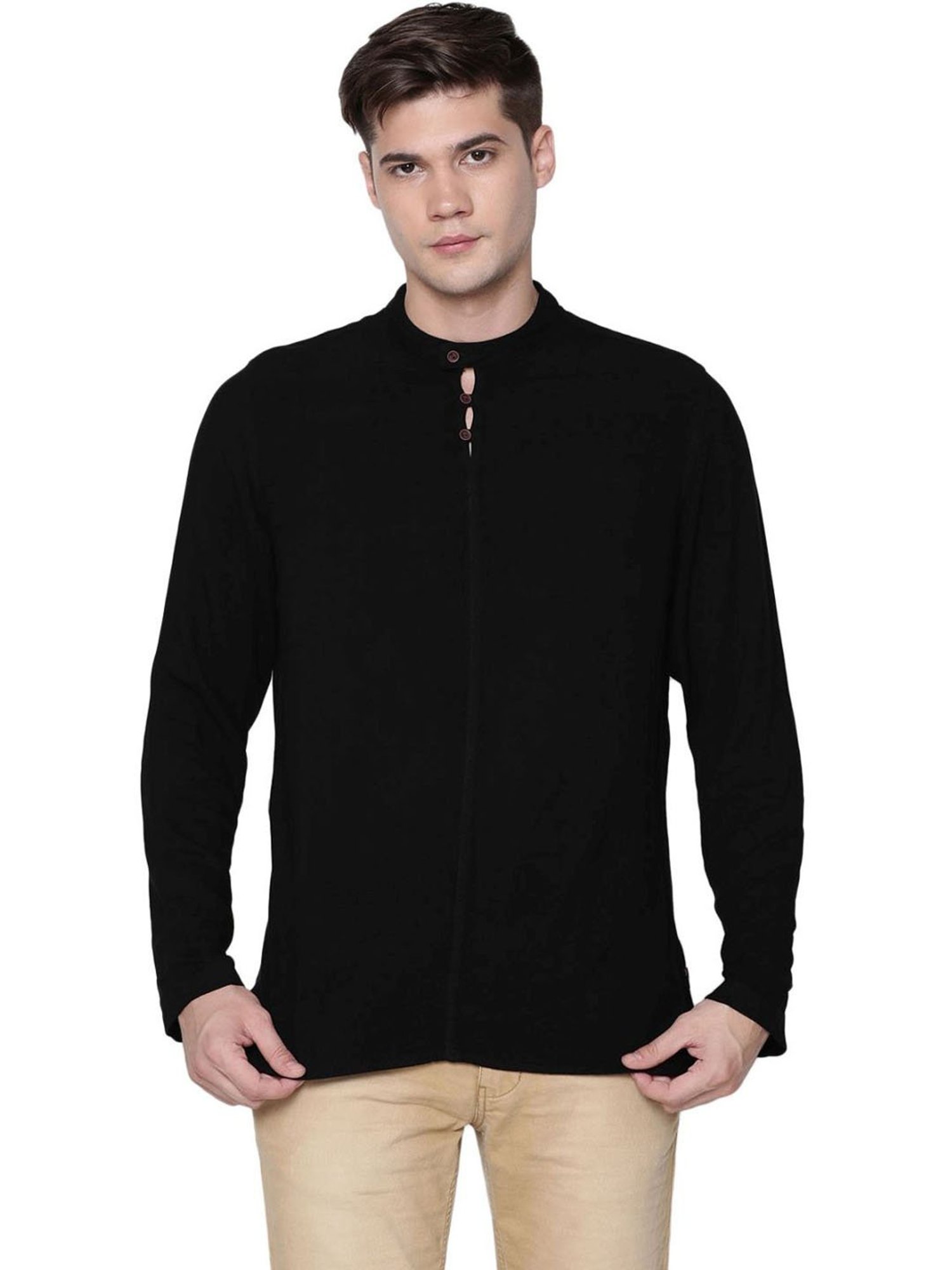 Identiti Black Tapered Fit Short Kurta