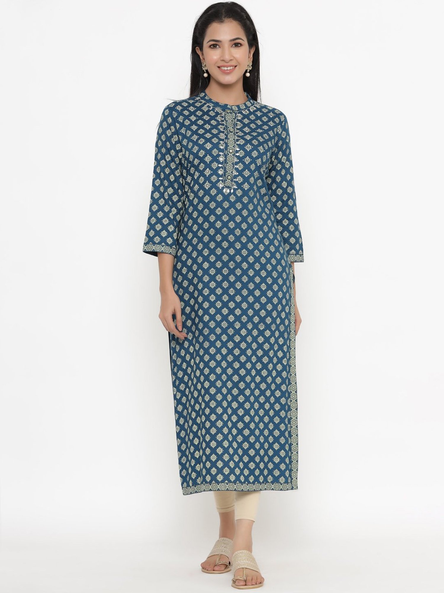 Kipek Blue Printed Straight Kurta